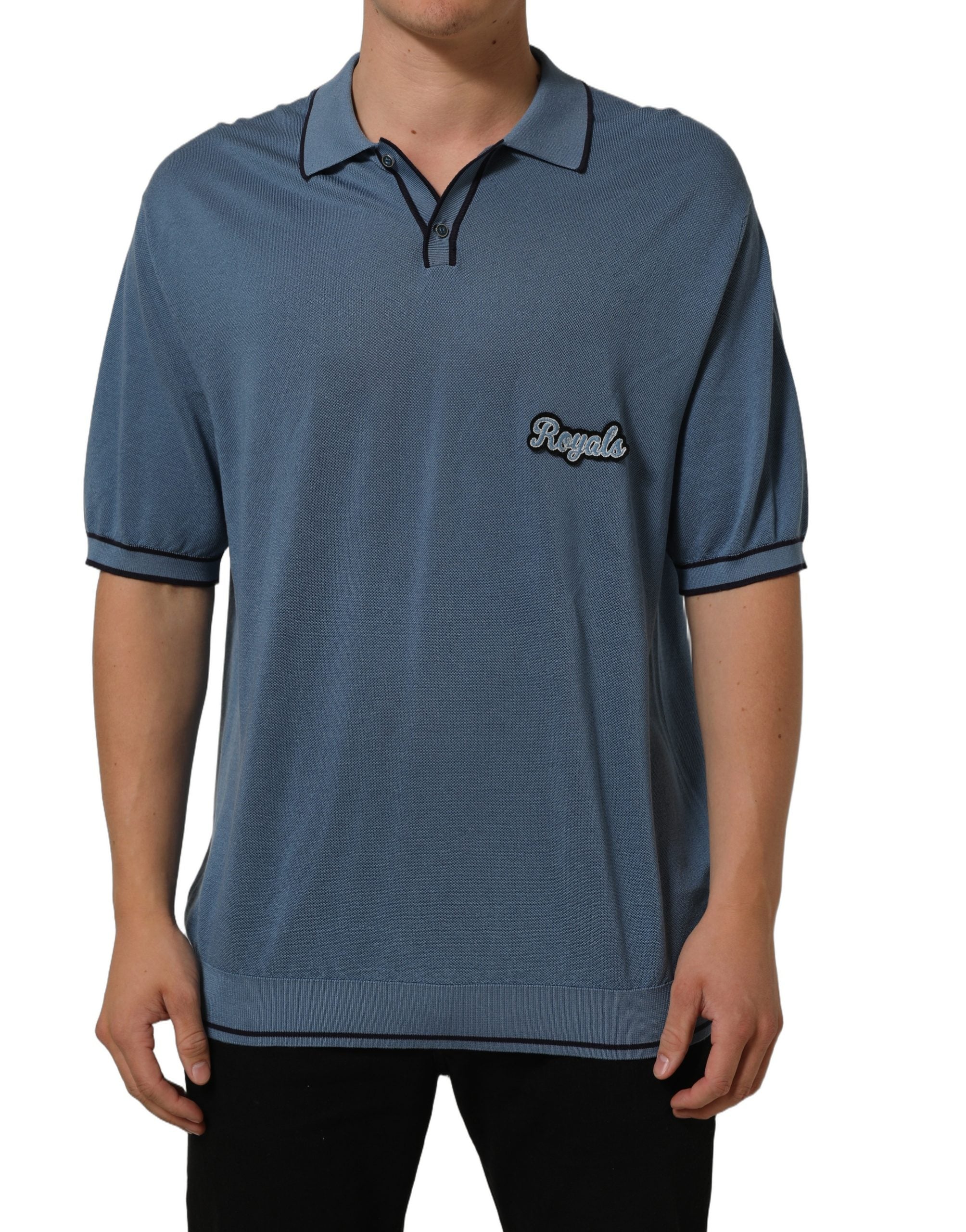 Dolce & Gabbana Blue Cotton Collared Short Sleeves T-shirt