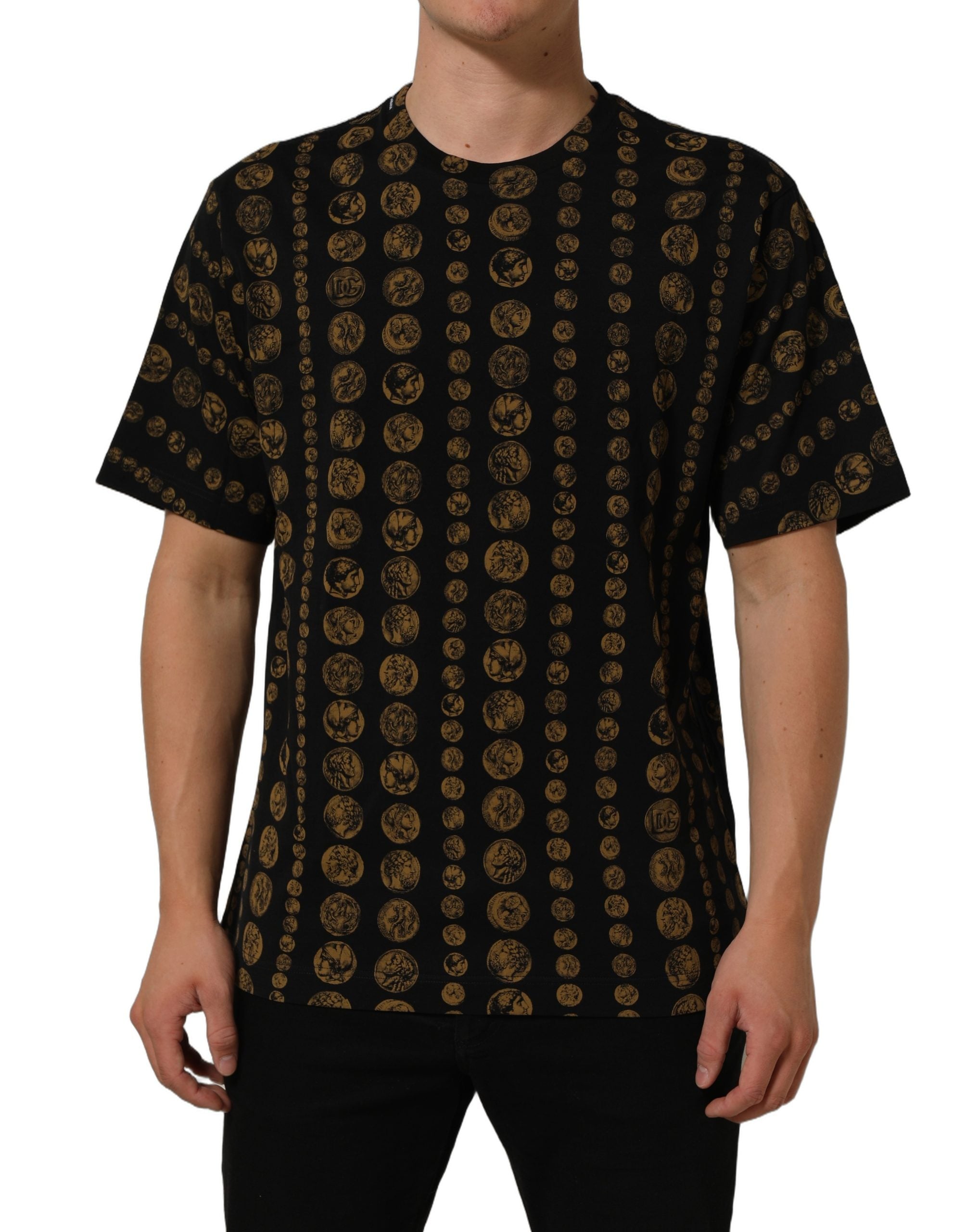 Dolce & Gabbana Black All Over Coin Print Cotton Men T-shirt