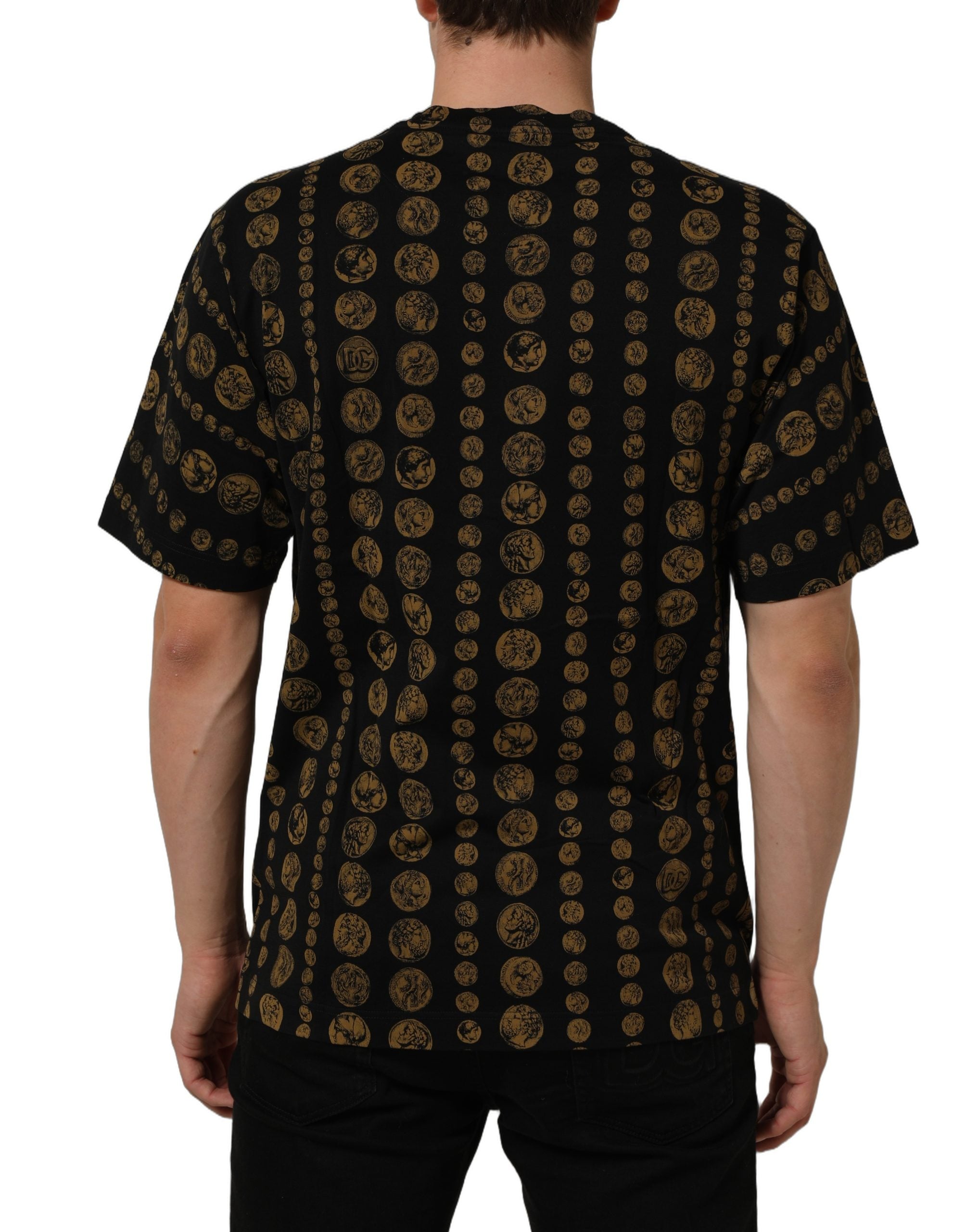 Dolce & Gabbana Black All Over Coin Print Cotton Men T-shirt
