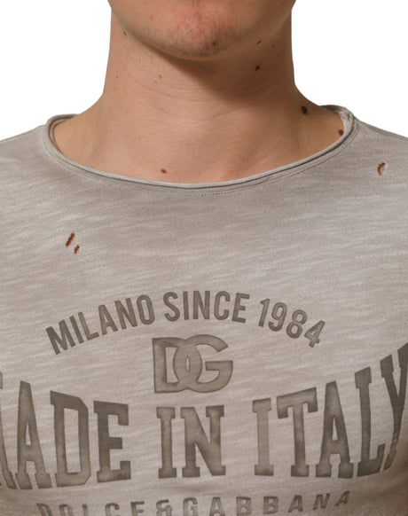 Dolce & Gabbana Light Gray Graphic Print Distressed T-shirt