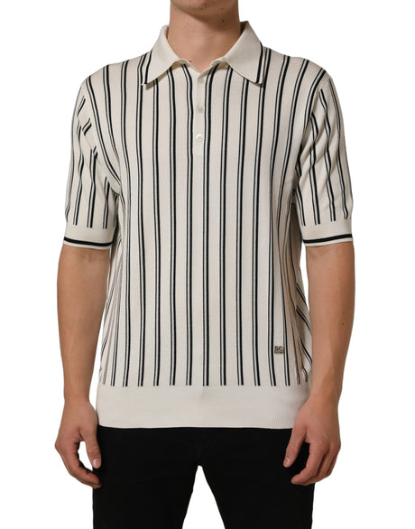Dolce & Gabbana White Black Stripe Collared Polo T-shirt
