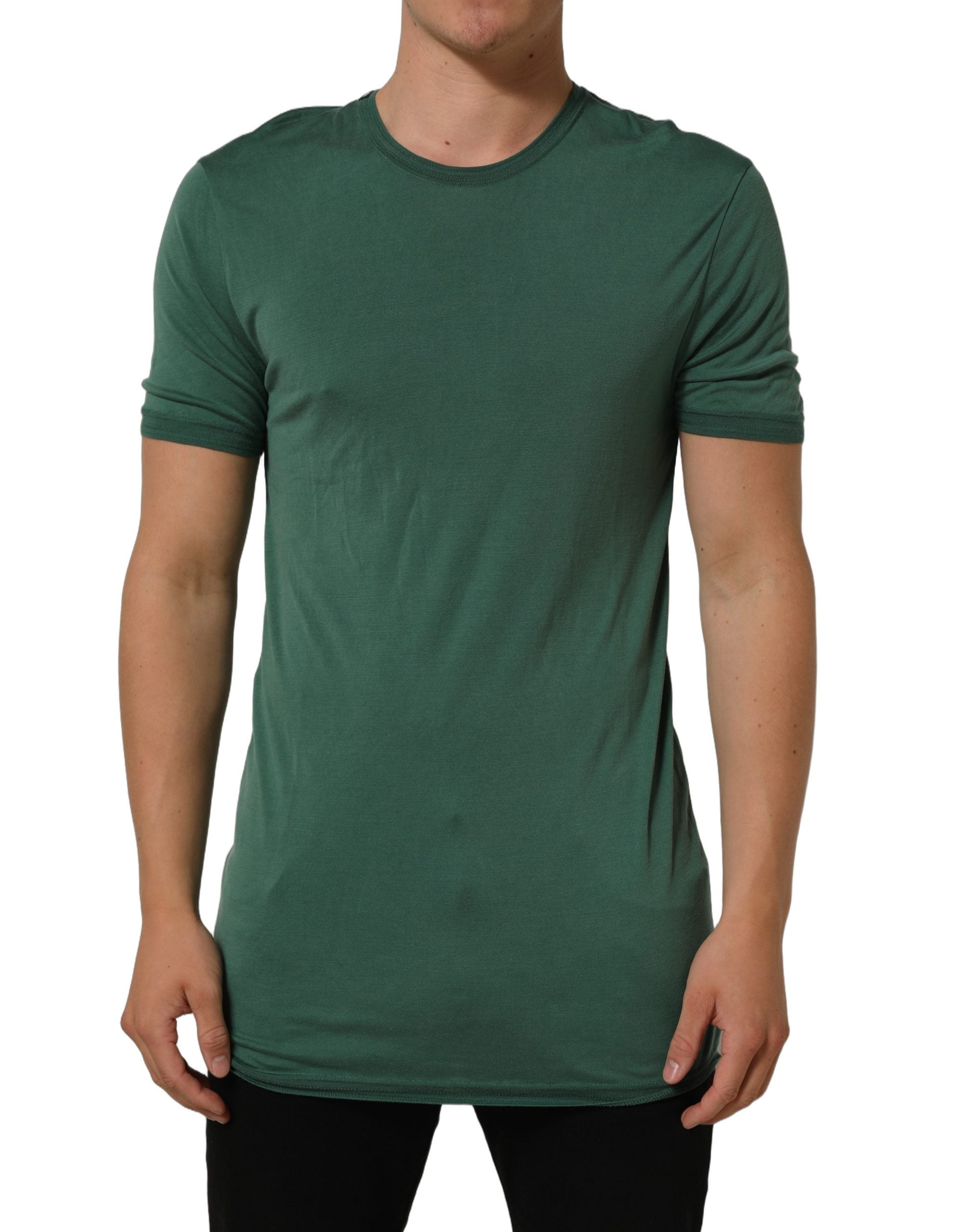 Dolce & Gabbana Green Silk Crew Neck Short Sleeves T-shirt