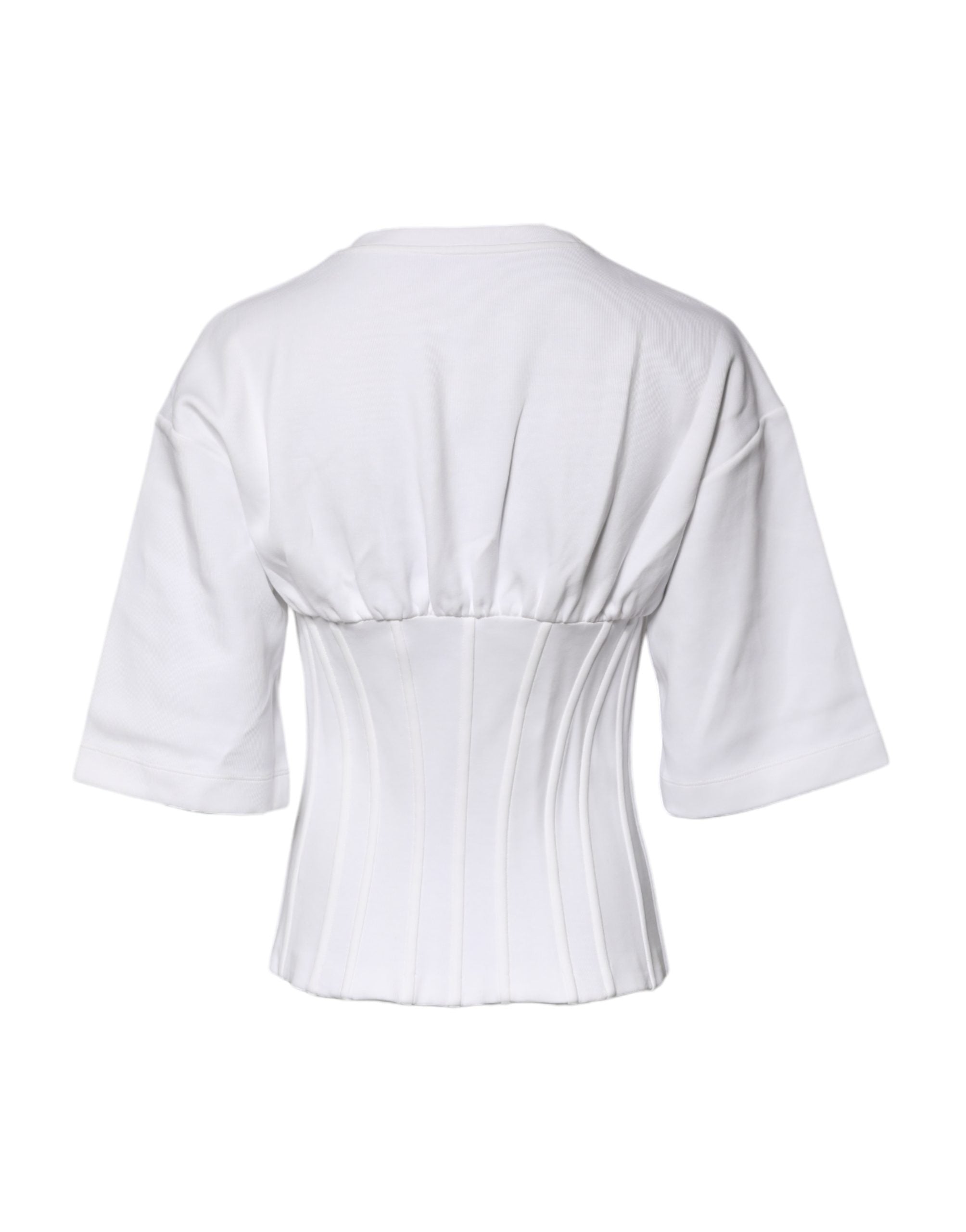 Dolce & Gabbana White Cotton Blend Corset Style Blouse Top