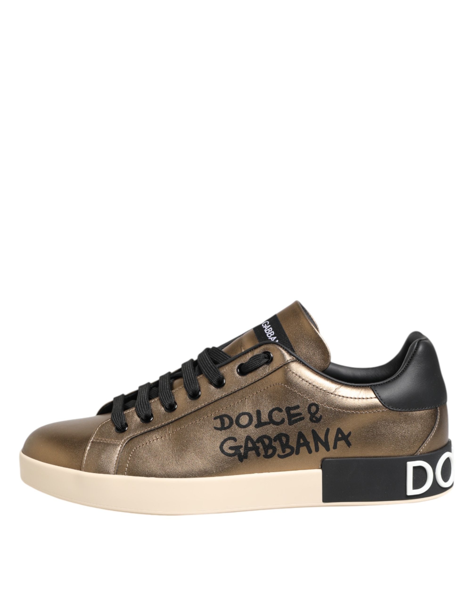 Dolce & Gabbana Gold Portofino Calf Leather Sneakers Shoes