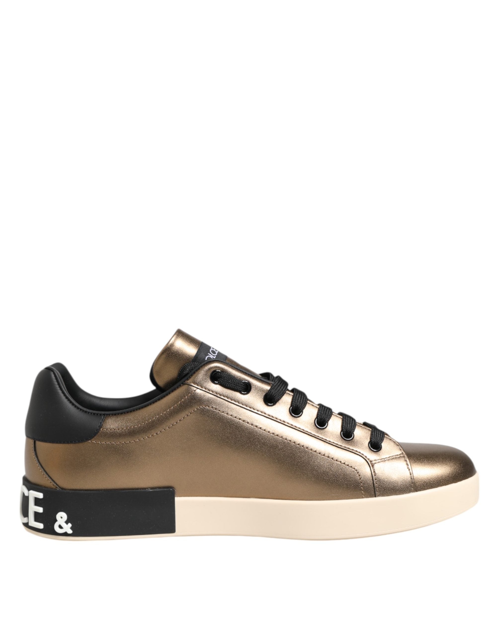 Dolce & Gabbana Gold Portofino Calf Leather Sneakers Shoes