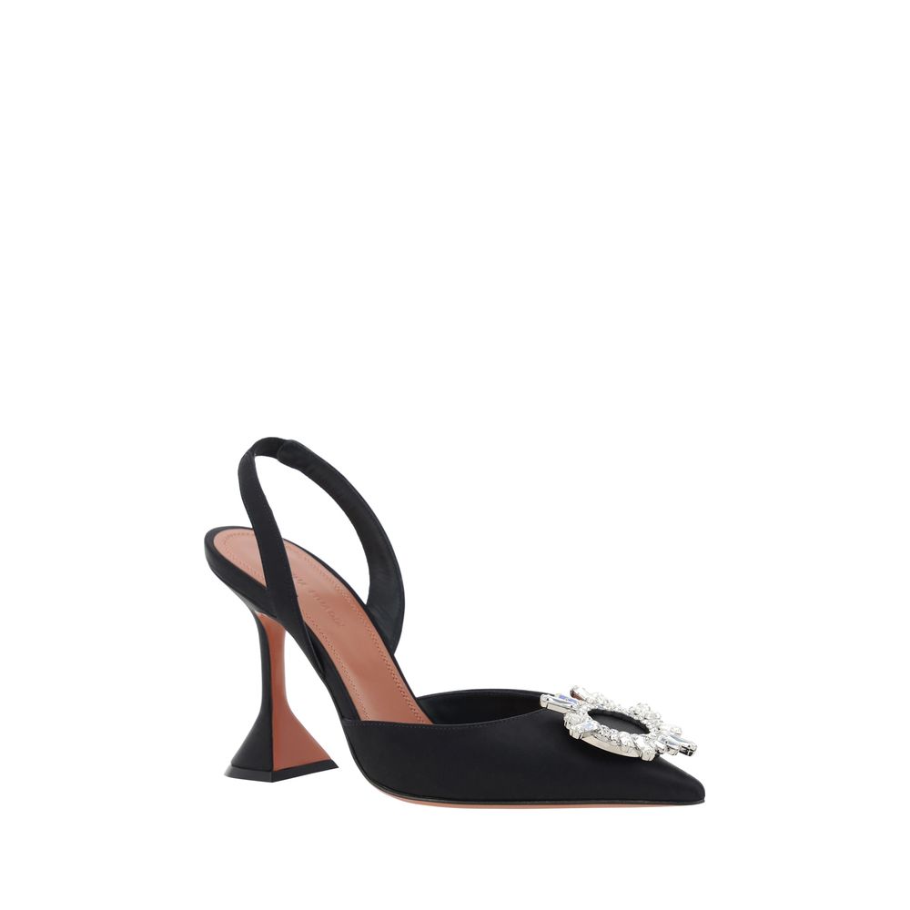 Amina Muaddi Black Satin High Heel Pumps