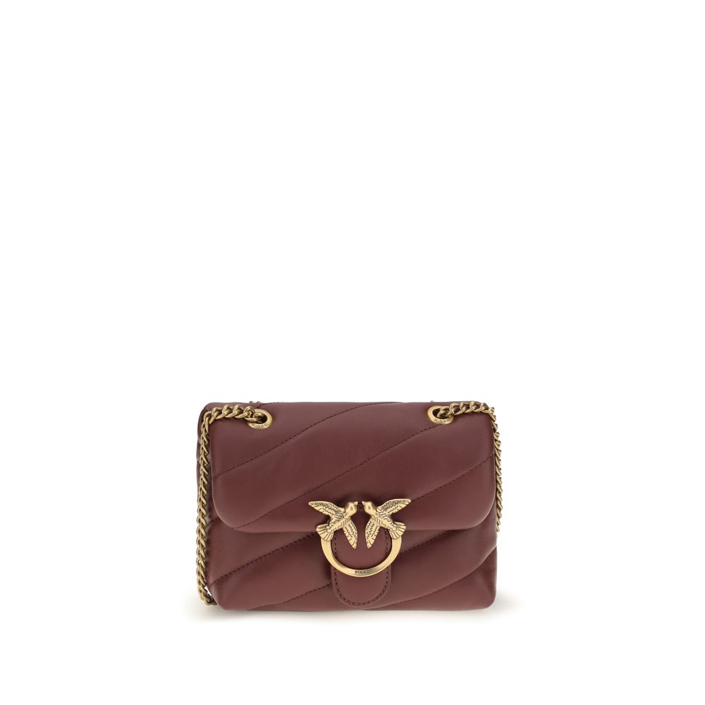 PINKO Bordeaux Calf Leather Bos Taurus Shoulder Bag