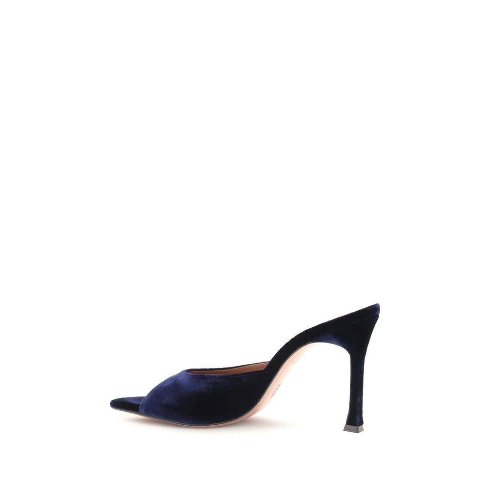 Amina Muaddi Blue Velvet Stiletto Heel Sandals