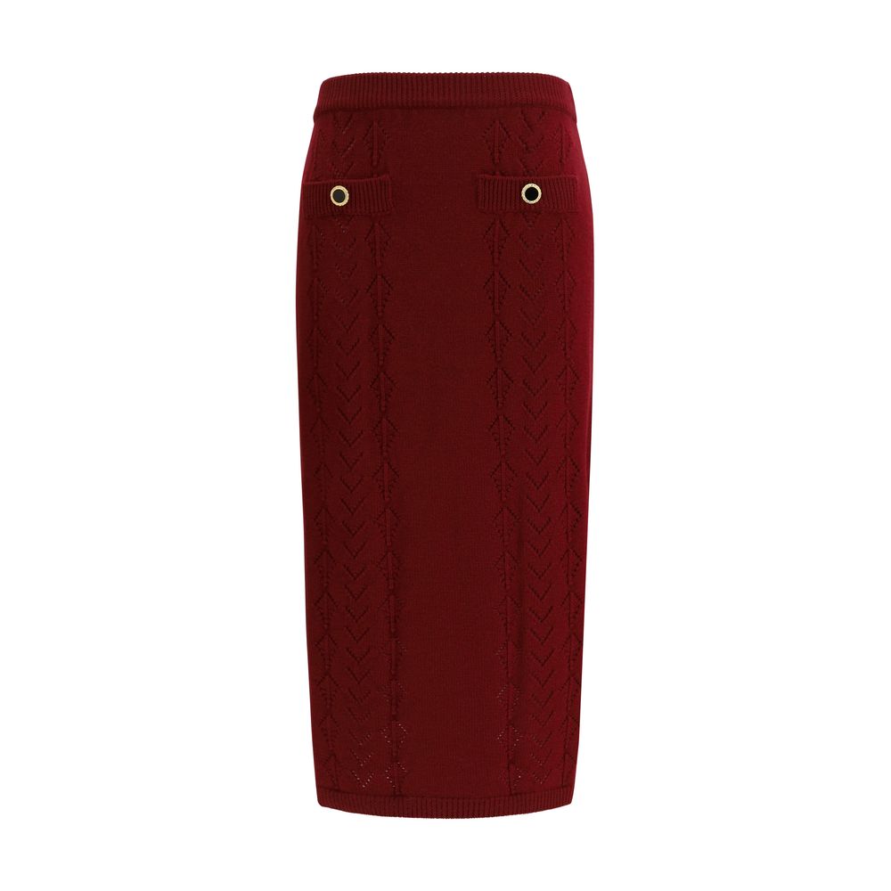 Alessandra Rich Bordeaux Wool Oves Aries Midi Skirt