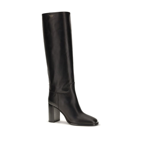 Prada Black Calf Leather Bos Taurus High Heel Boots