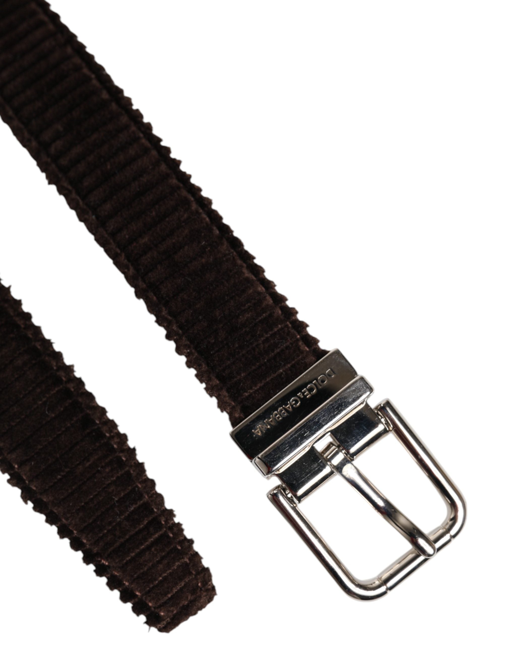Dolce & Gabbana Men Brown Velvet Ridged Silver Buckle Belt