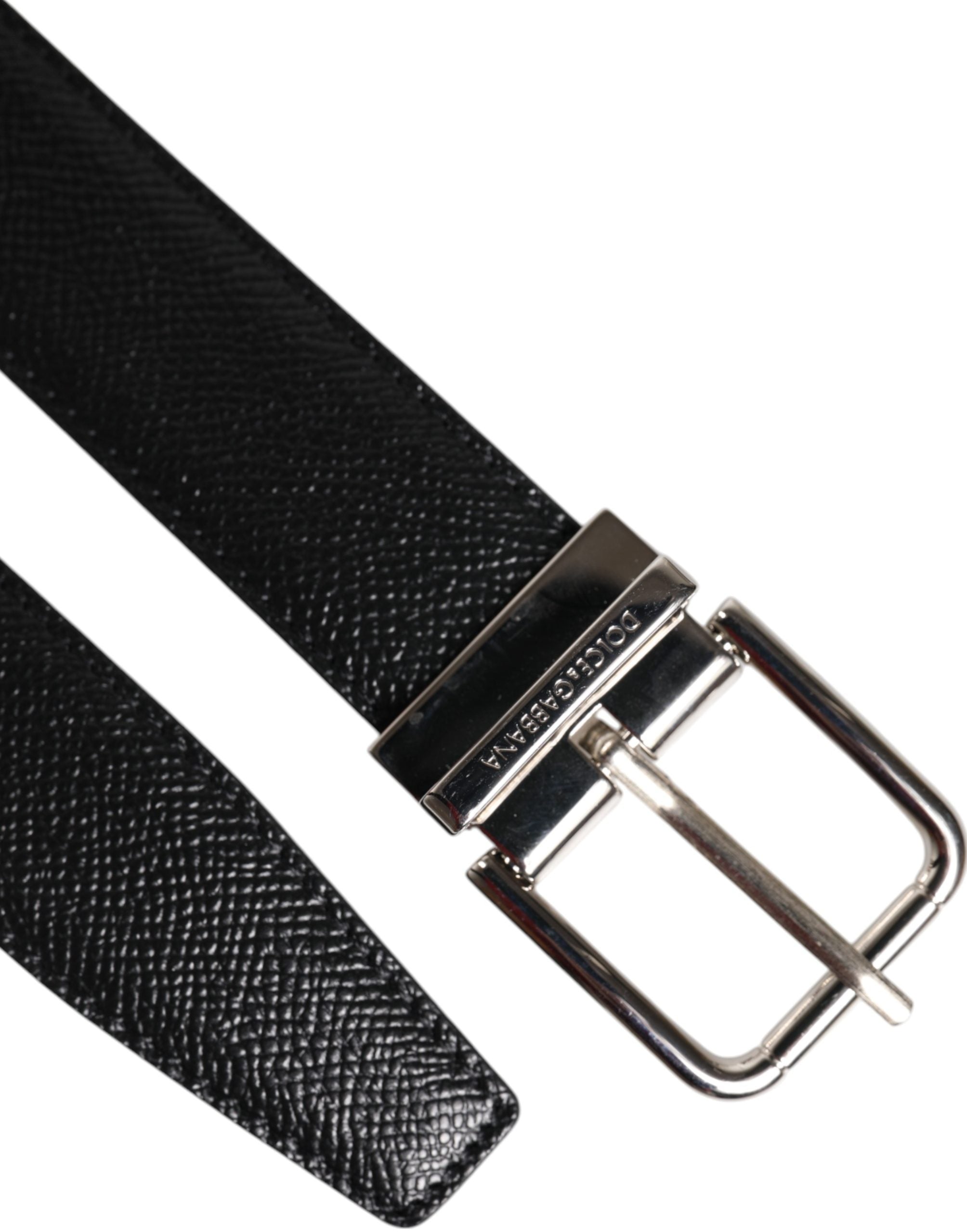Dolce & Gabbana Black Calf Leather Classic Silver Buckle Belt