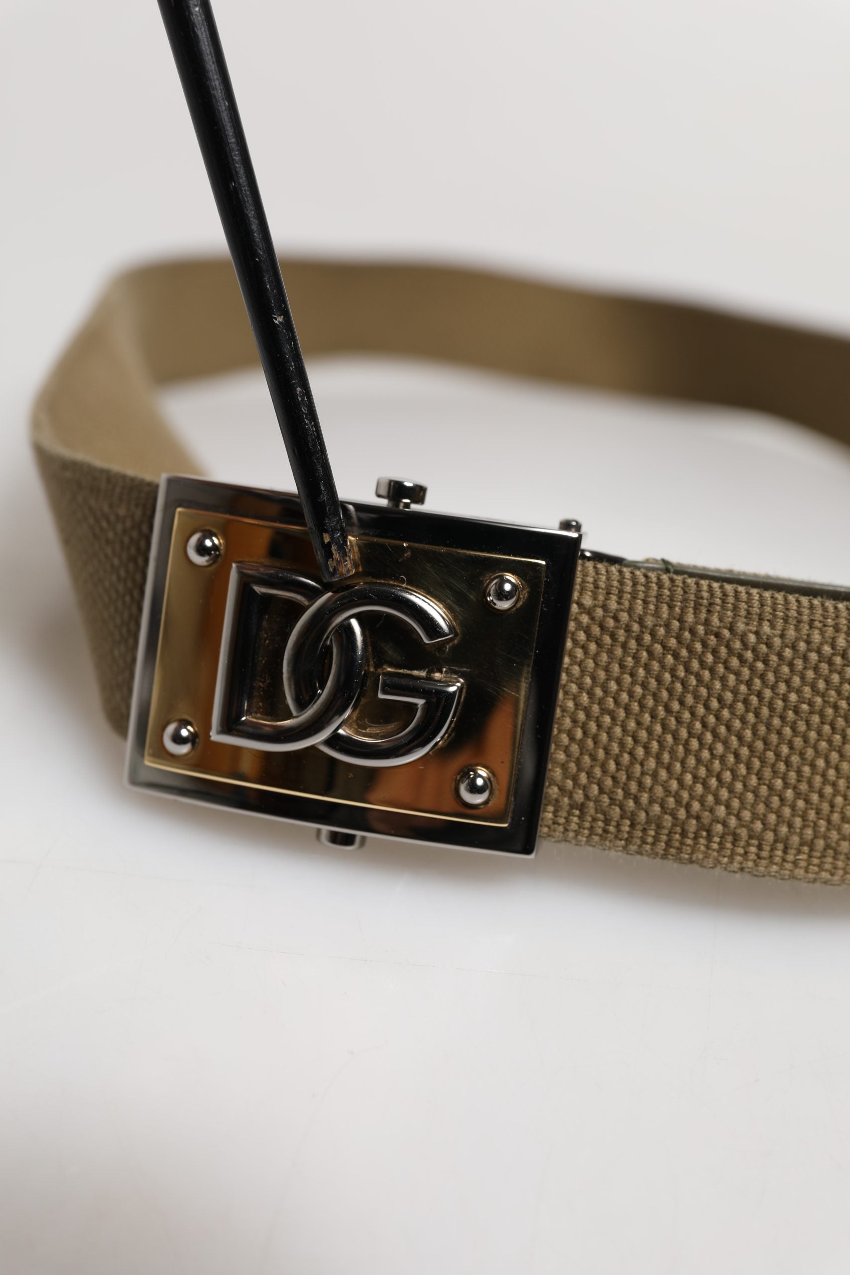 Dolce & Gabbana Men Military Green DG Logo Plaque Buckle Belt