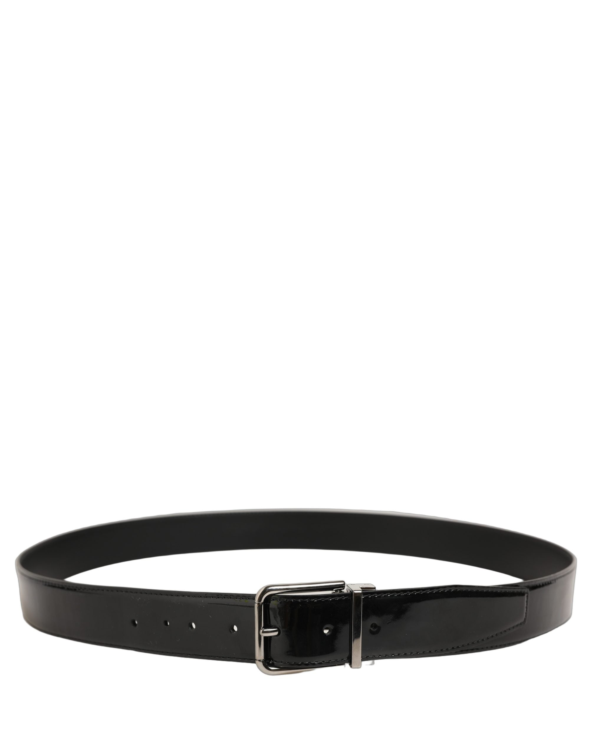 Dolce & Gabbana Black Patent Leather Silver Metal Buckle Belt