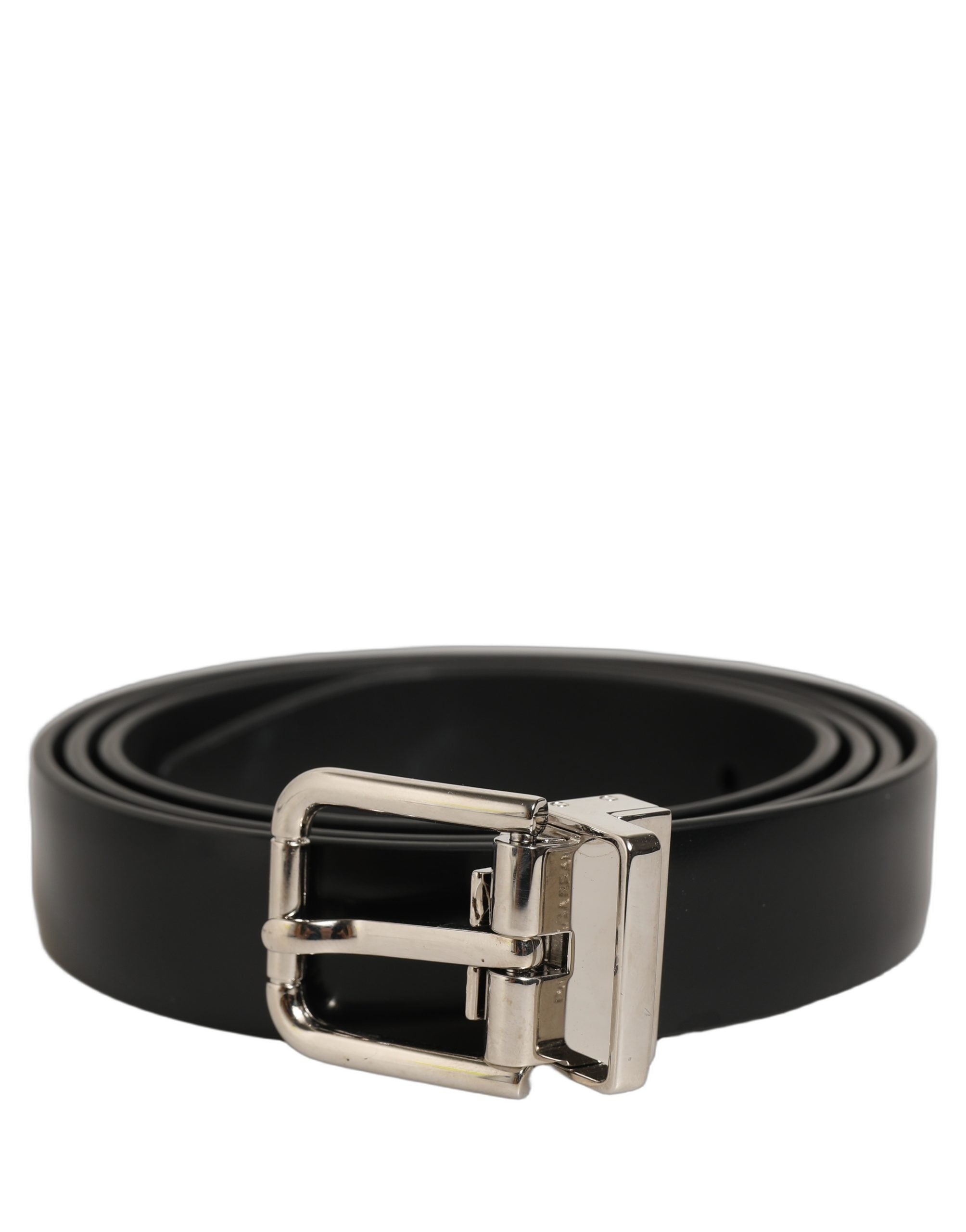 Dolce & Gabbana Black Leather Silver Tone Metal Buckle Belt