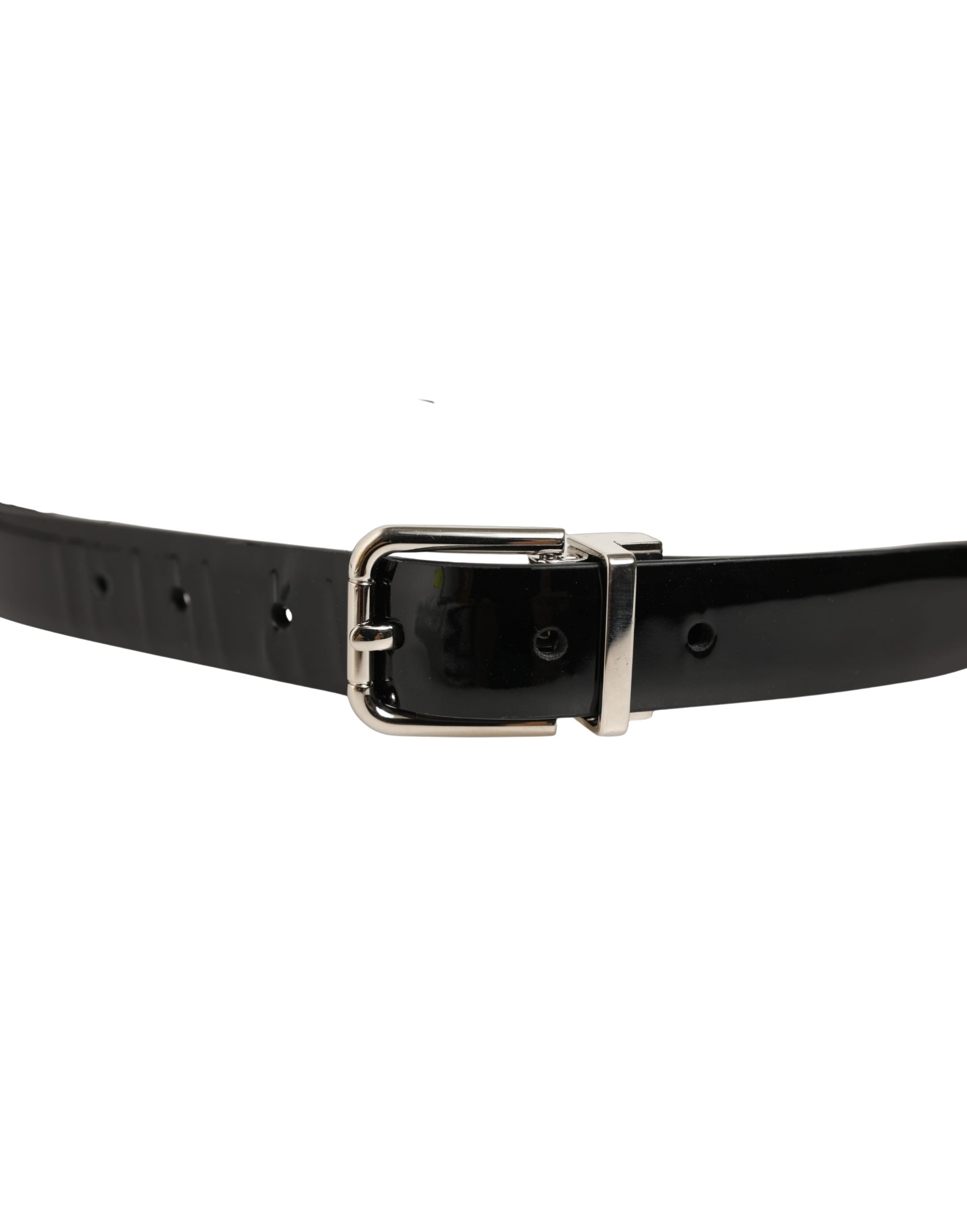 Dolce & Gabbana Black Classic Leather Silver Tone Buckle Belt