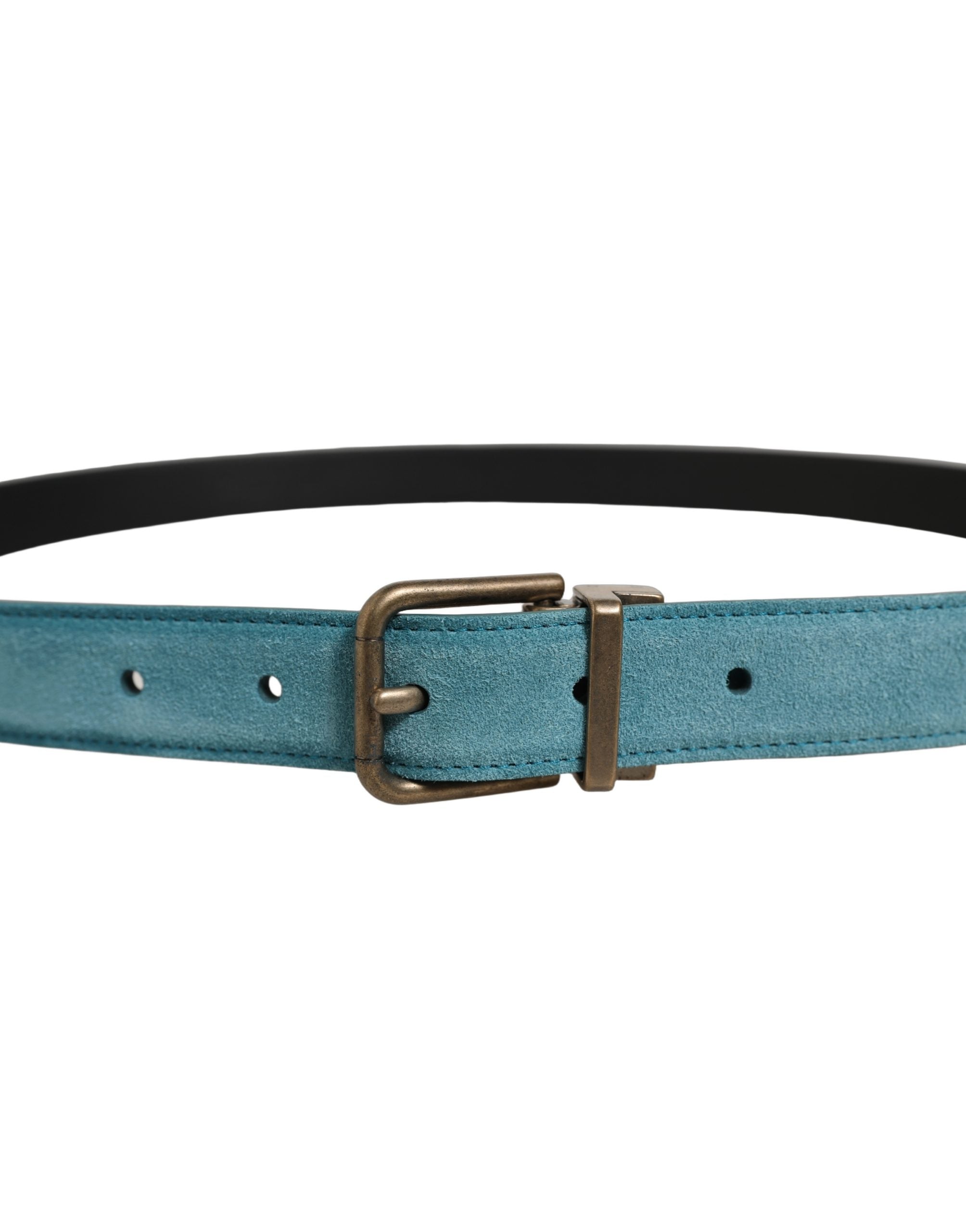 Dolce & Gabbana Men Blue Suede Gold Tone Metal Buckle Belt