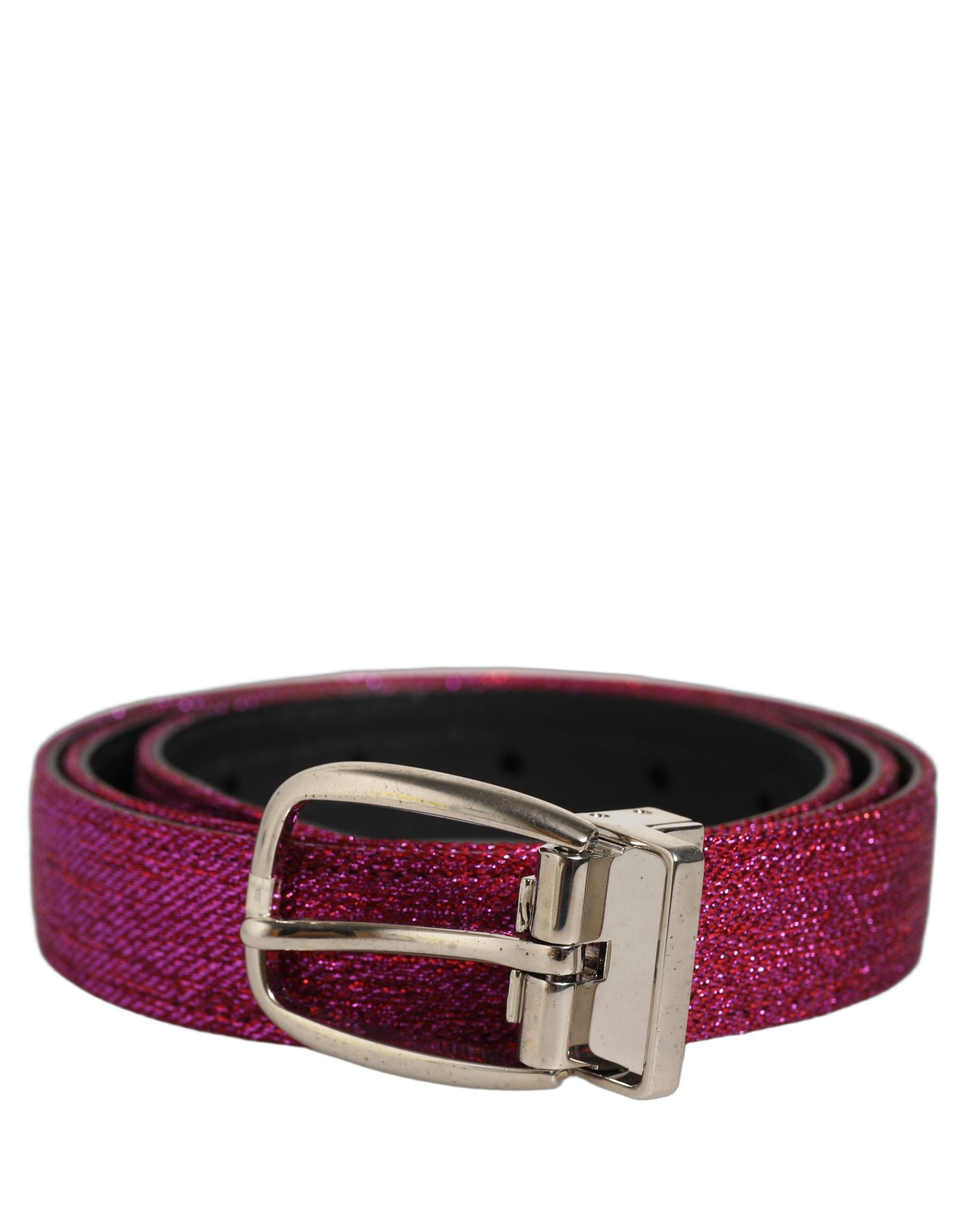 Dolce & Gabbana Men Fuchsia Glitter Silver Metal Buckle Belt