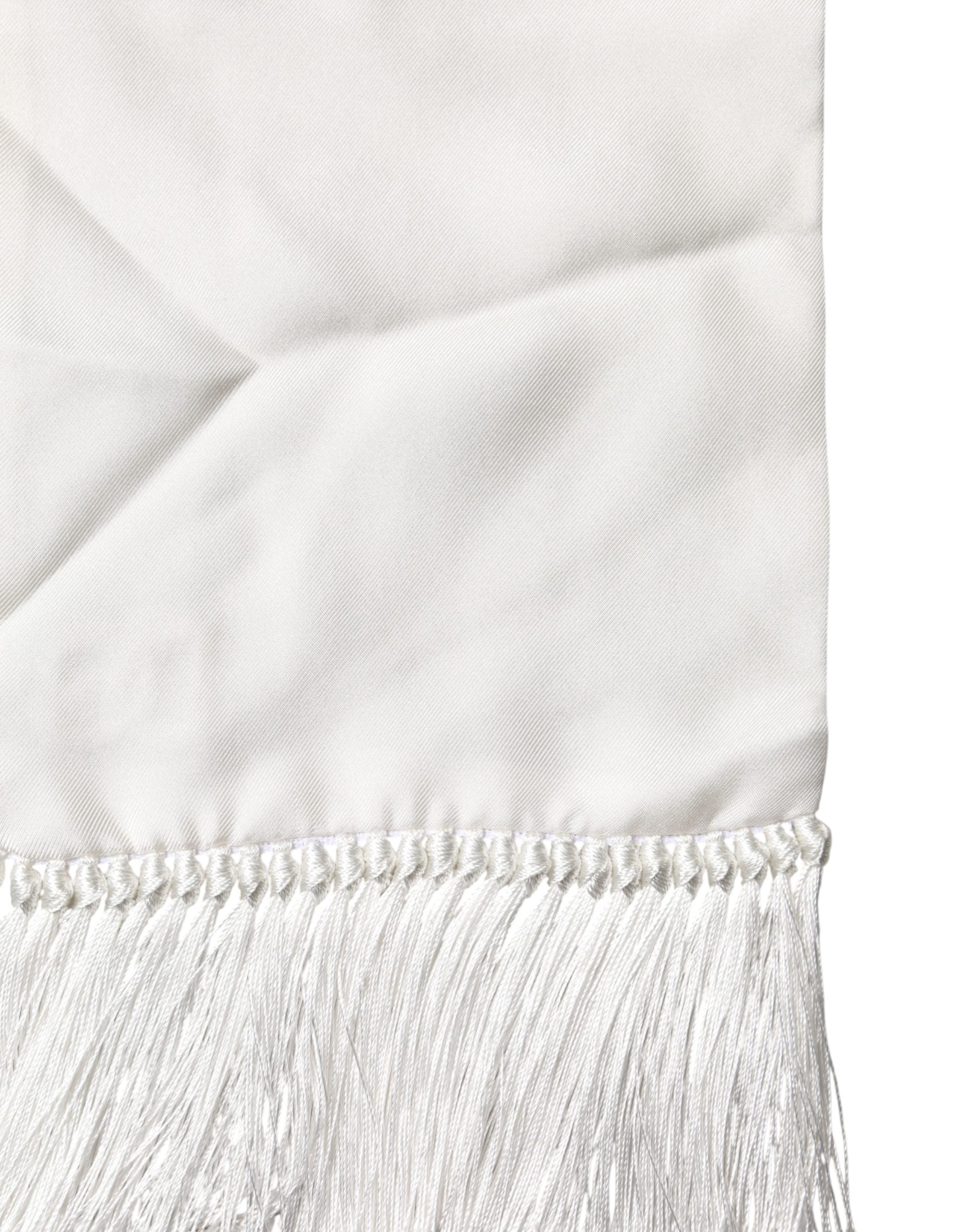 Dolce & Gabbana Men White Silk Fringed Edge Lace Stole Scarf