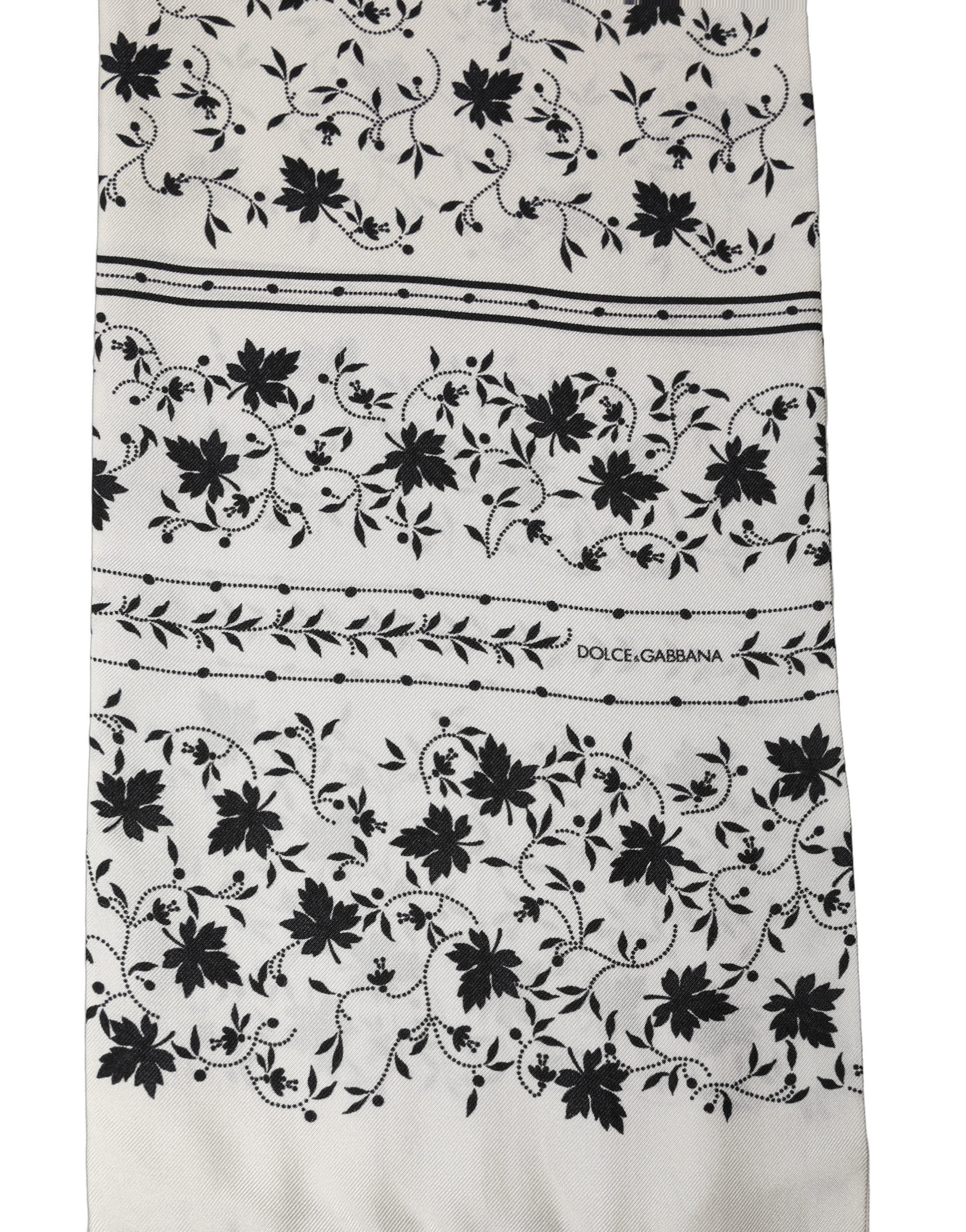 Dolce & Gabbana White Floral Silk Fringed Neck Shawl Scarf