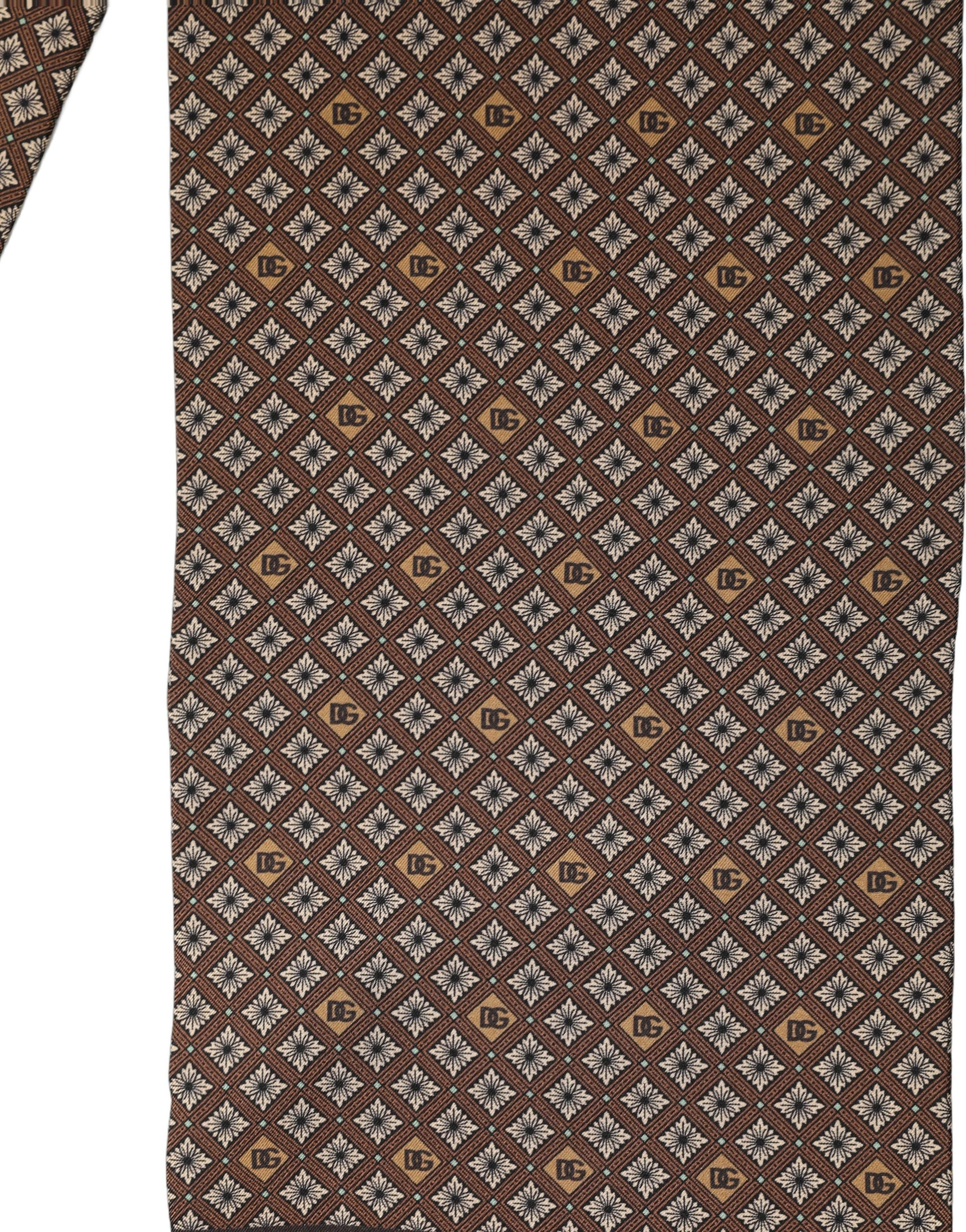 Dolce & Gabbana Brown Geometric Silk Men Neck Shawl Scarf