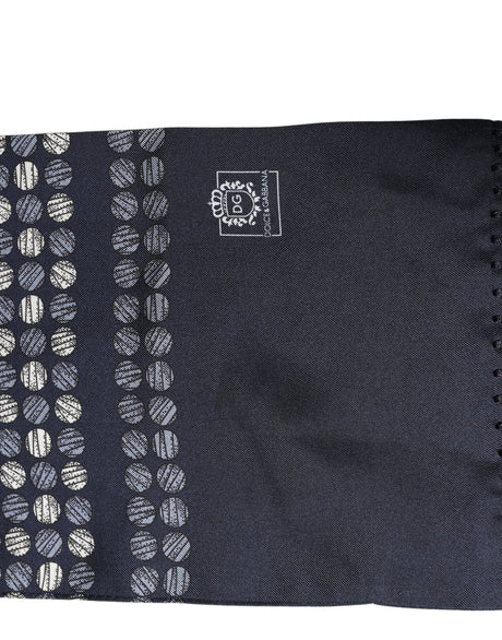 Dolce & Gabbana Men Navy Blue Geometric Dot Silk Fringed Neck Shawl Scarf