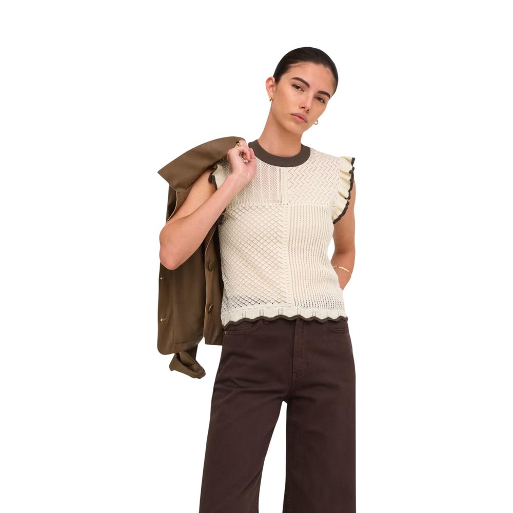 Jacqueline De Yong Beige Cotton Sleeveles T-Shirt
