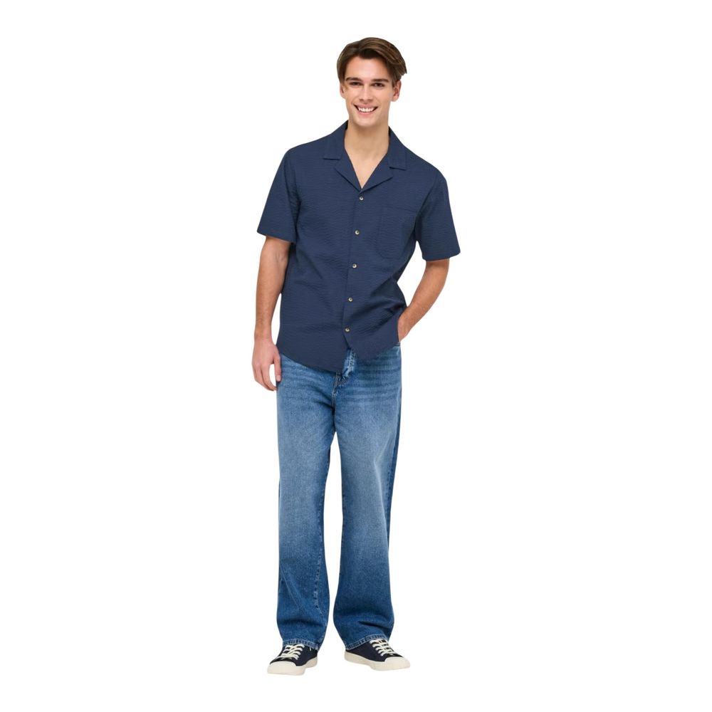 Only & Sons Blue Cotton Shortsleeve Shirt
