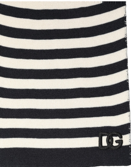 Dolce & Gabbana Black White Stripes Silk Knitted Shawl Scarf
