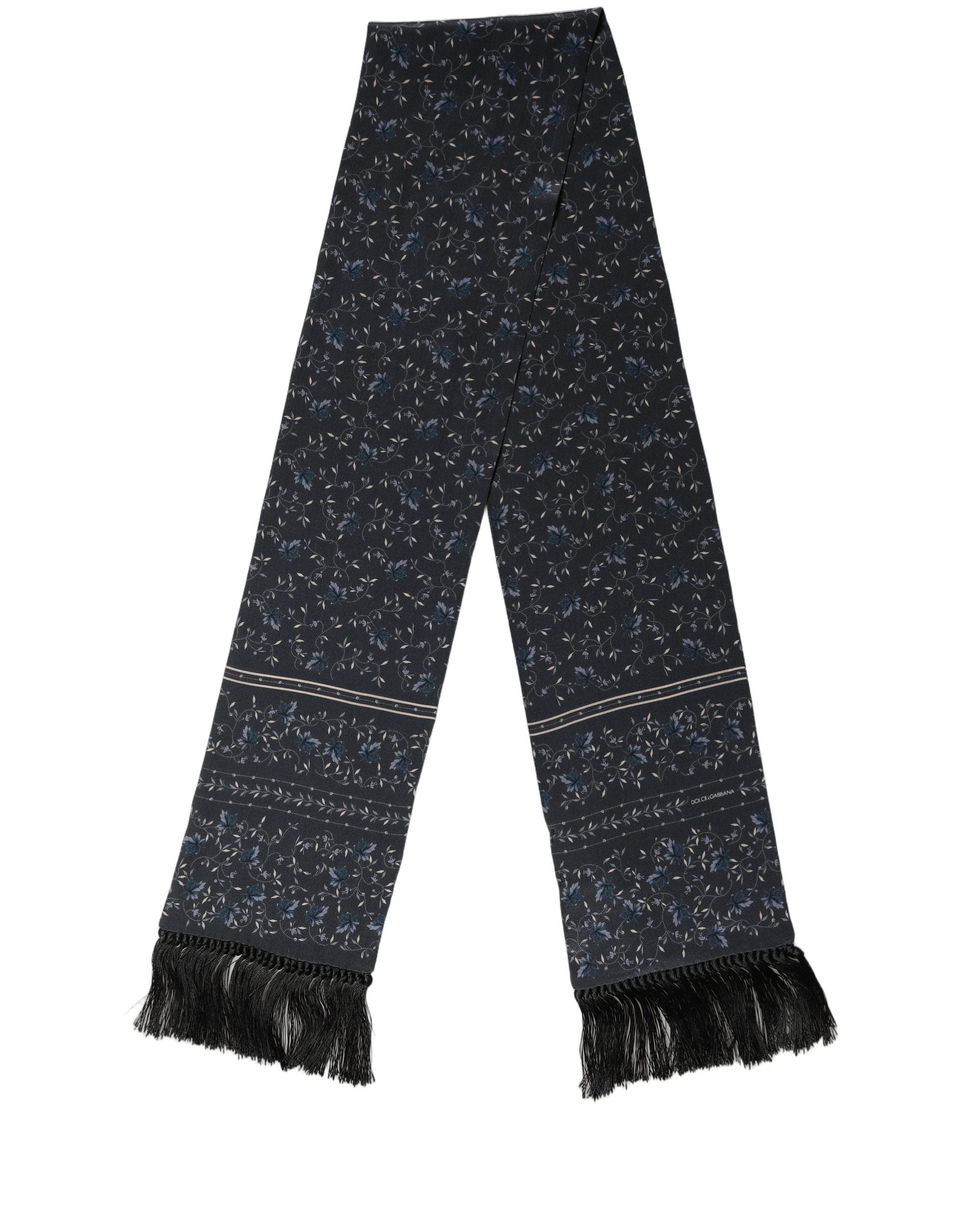 Dolce & Gabbana Blue Floral Silk Fringed Neck Shaw Scarf
