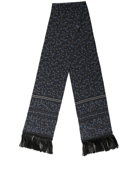 Dolce & Gabbana Blue Floral Silk Fringed Neck Shaw Scarf