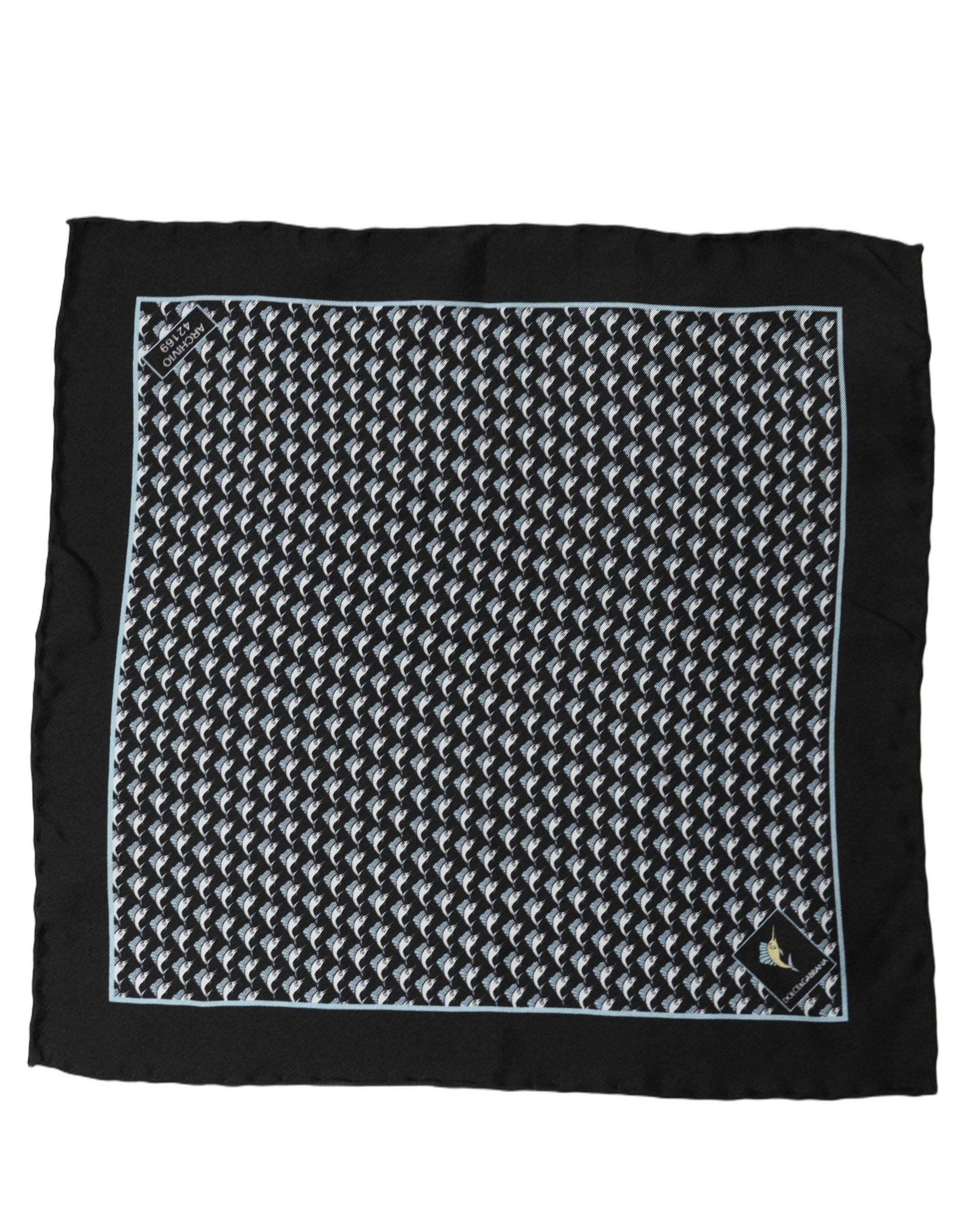 Dolce & Gabbana Black Silk Geometric Handkerchief Pocket Scarf