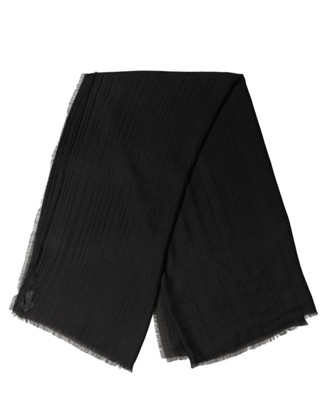 Dolce & Gabbana Black Silk Wool Fringed Men Lace Stole Scarf