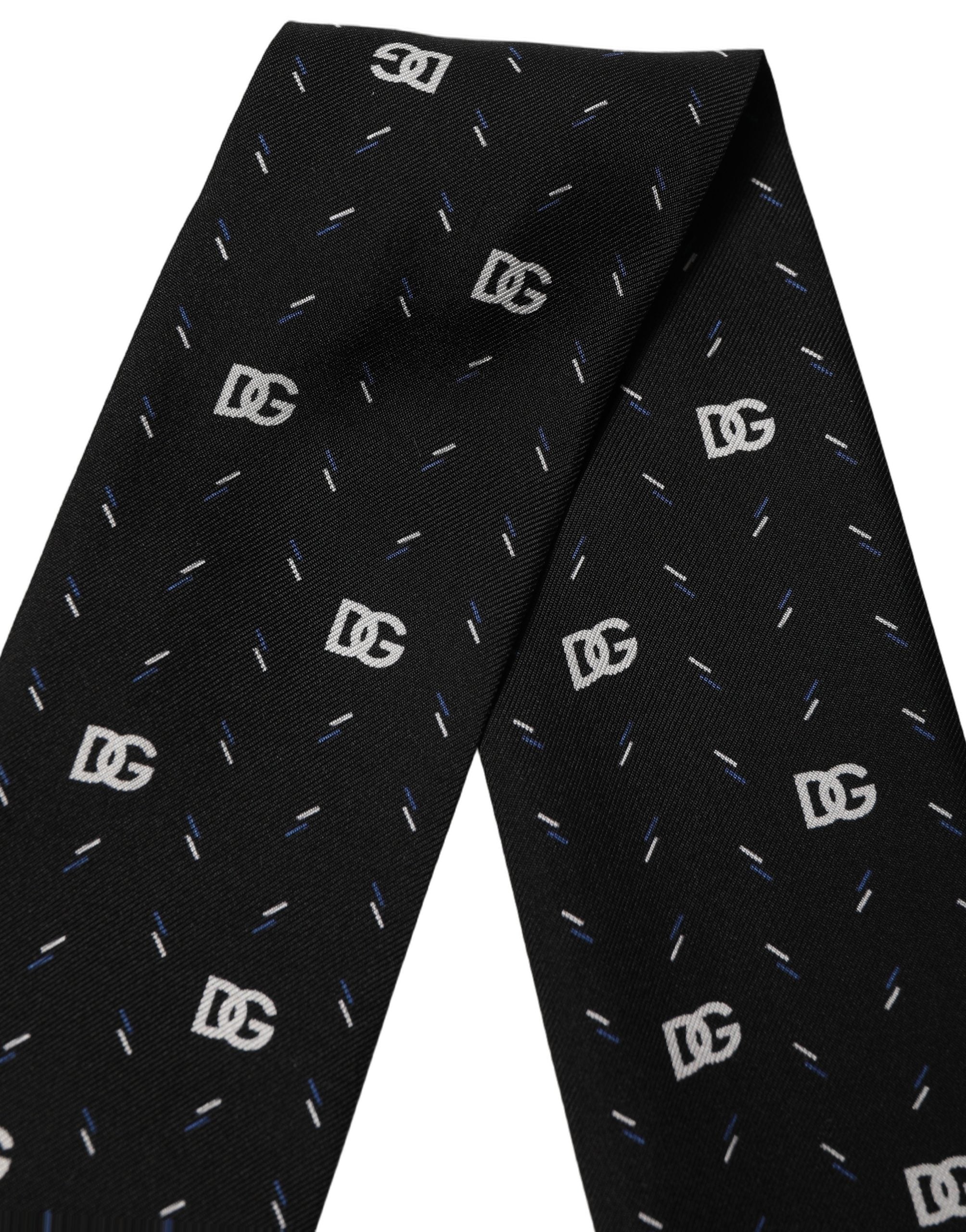 Dolce & Gabbana Black Silk DG Logo Men Skinny Shawl Scarf