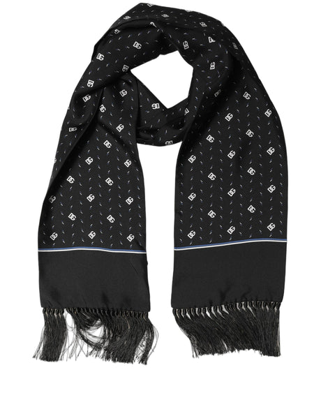 Dolce & Gabbana Black Silk DG Logo Men Fringed Shawl Scarf