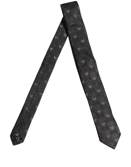 Dolce & Gabbana Men Black Silk Sacred Heart Adjustable Tied Necktie Tie