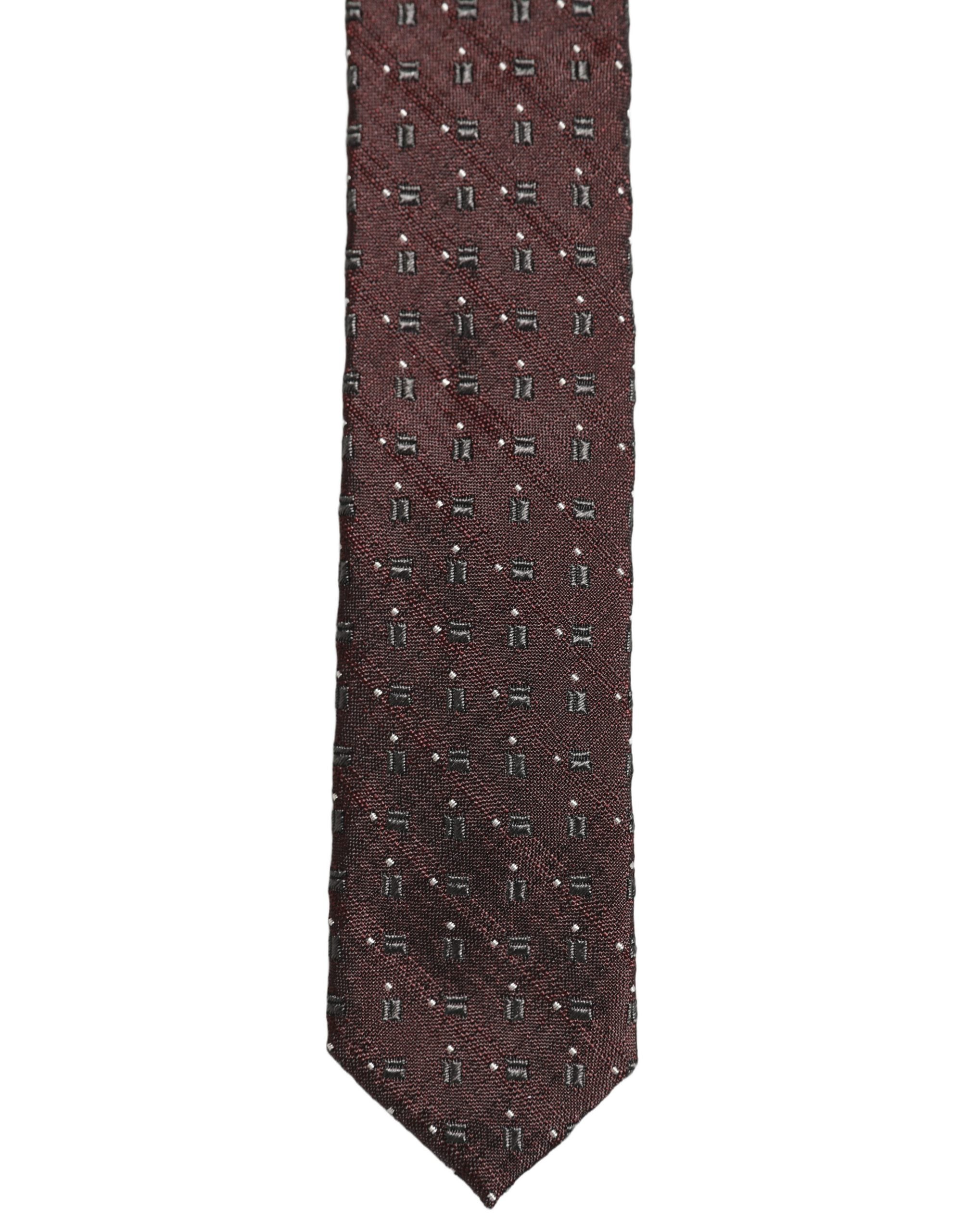 Dolce & Gabbana Men Burgundy Geometric Silk Adjustable Tied Necktie Tie