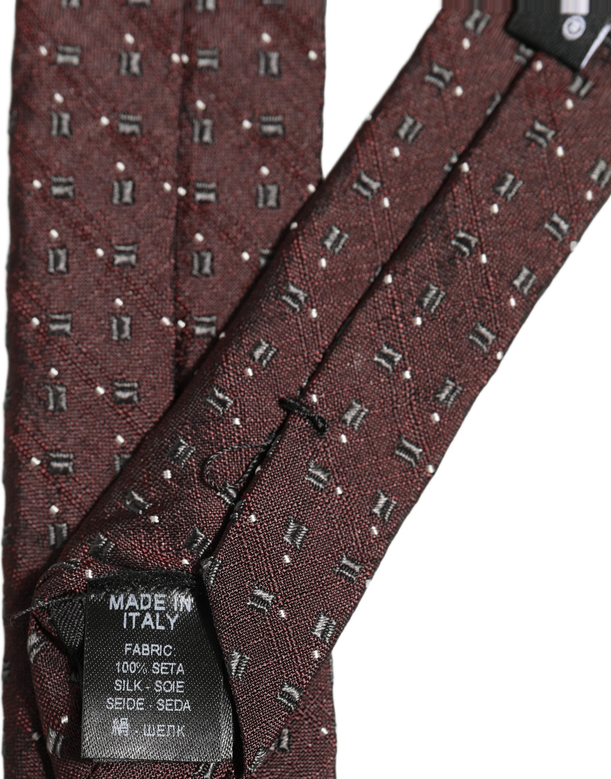 Dolce & Gabbana Men Burgundy Geometric Silk Adjustable Tied Necktie Tie