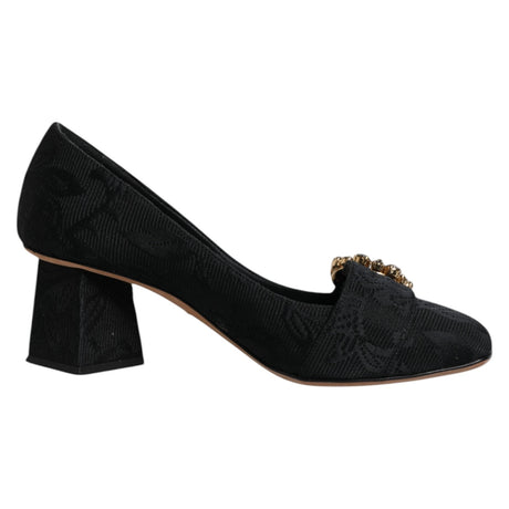 Dolce & Gabbana Black Brocade Crystals Heels Pumps Shoes