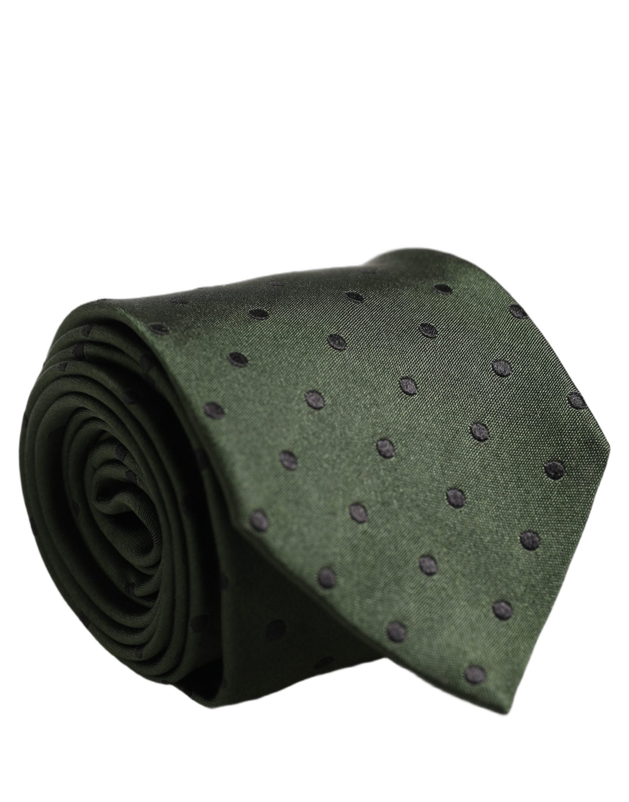 Dolce & Gabbana Men Dark Green Silk Polka Dot Adjustable Tied Necktie Tie