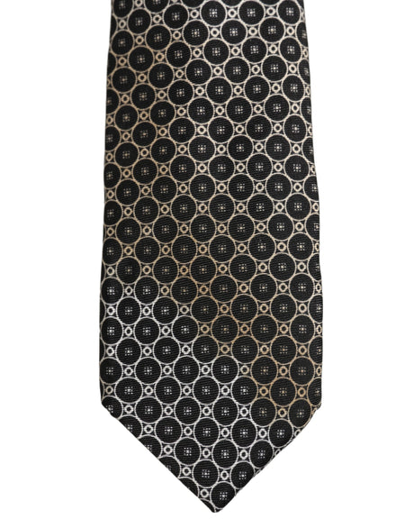 Dolce & Gabbana Black White Geometric Silk Adjustable Necktie Accessory Tie
