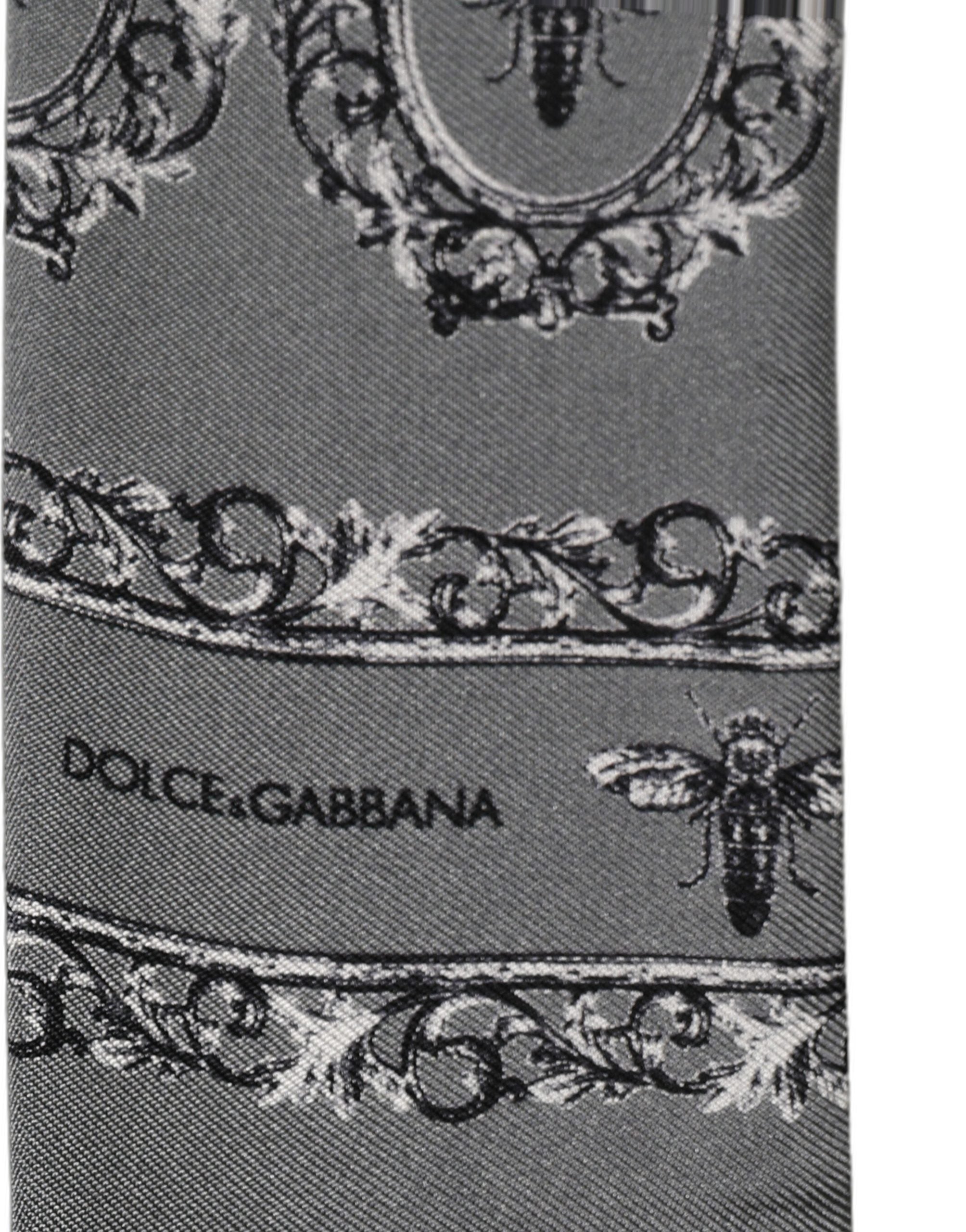 Dolce & Gabbana Men Gray Bee Silk Skinny Twilly Foulard Scarf