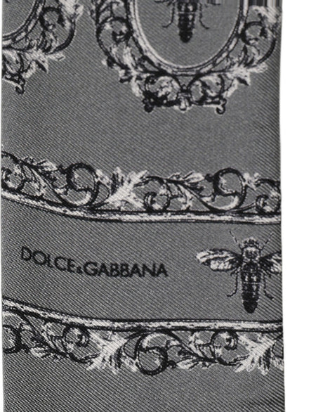 Dolce & Gabbana Men Gray Bee Silk Skinny Twilly Foulard Scarf