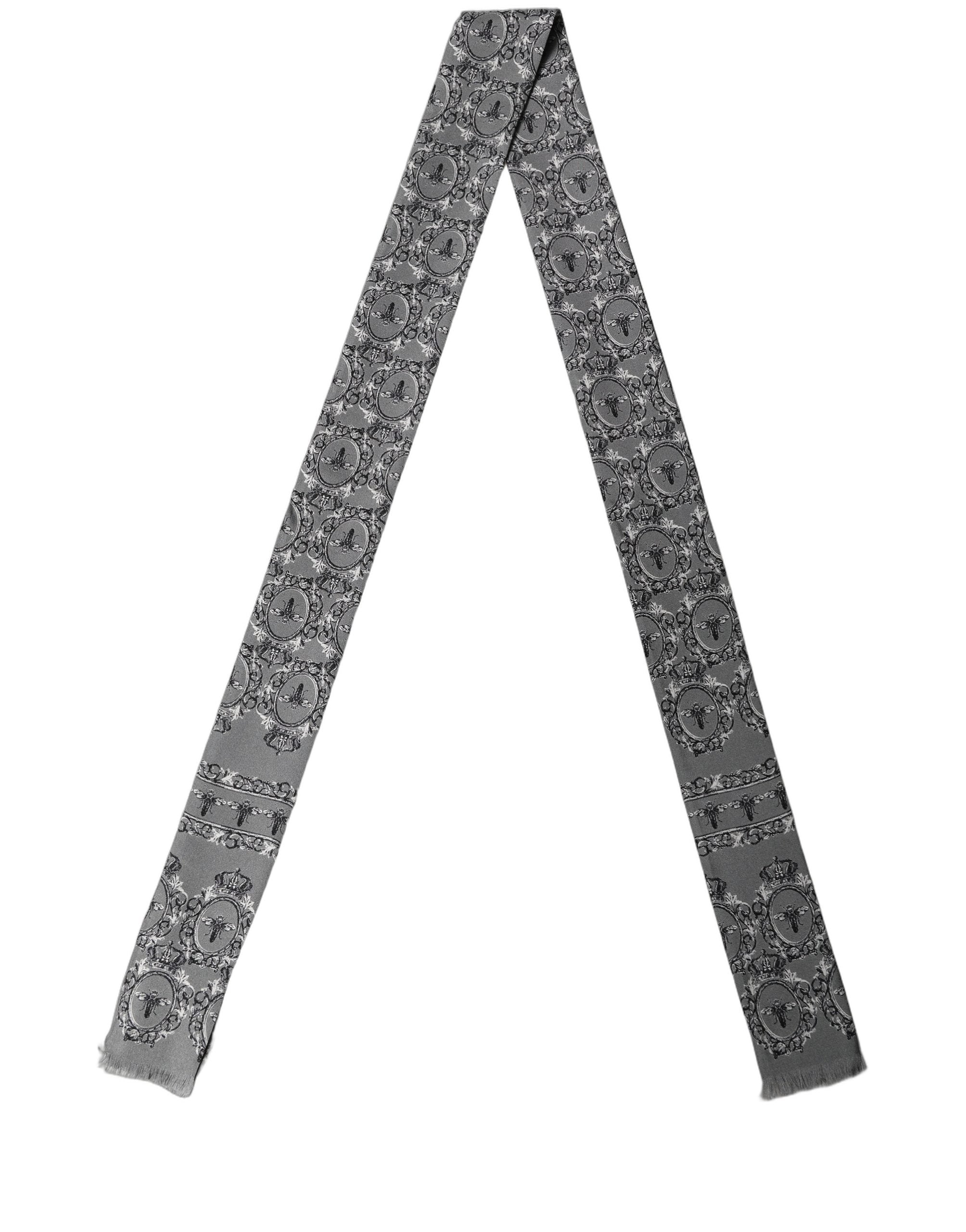 Dolce & Gabbana Men Gray Bee Silk Skinny Twilly Foulard Scarf