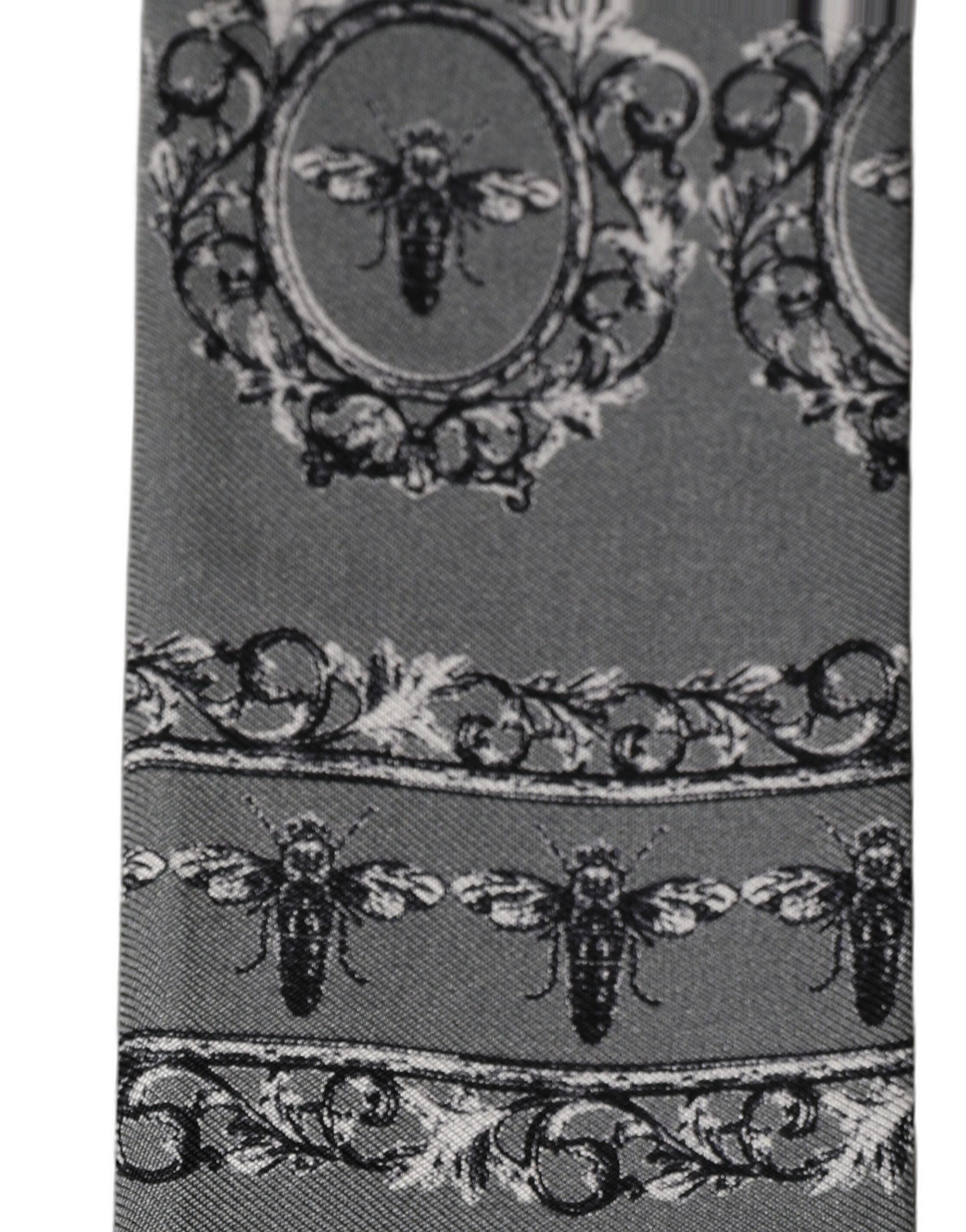 Dolce & Gabbana Men Gray Bee Silk Skinny Twilly Foulard Scarf