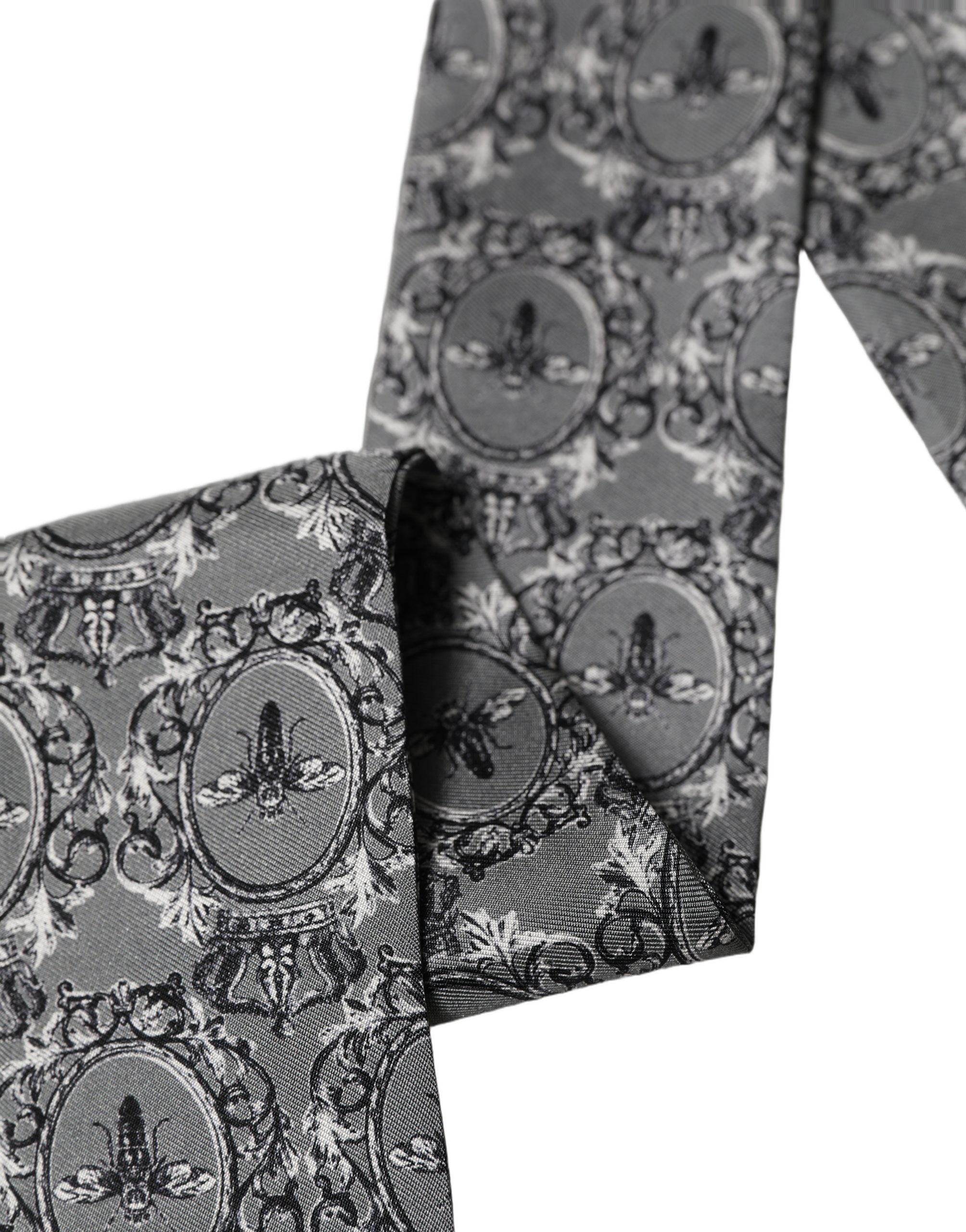 Dolce & Gabbana Men Gray Bee Silk Skinny Twilly Foulard Scarf