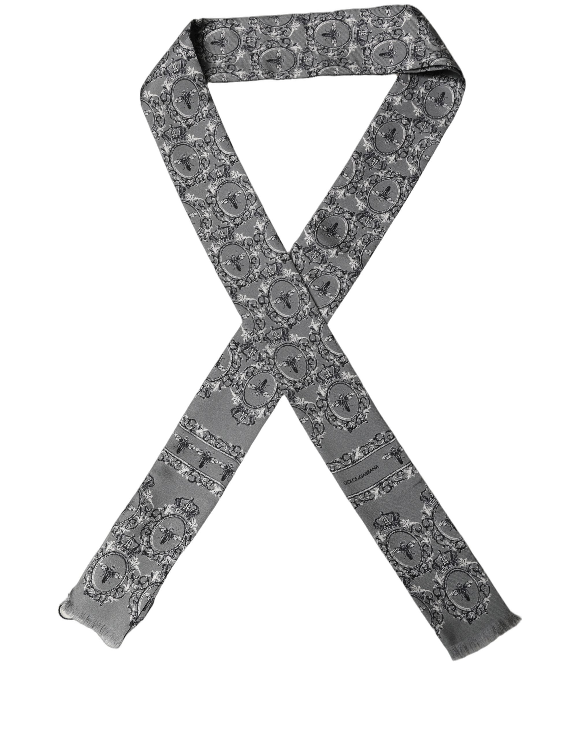 Dolce & Gabbana Men Gray Bee Silk Skinny Twilly Foulard Scarf