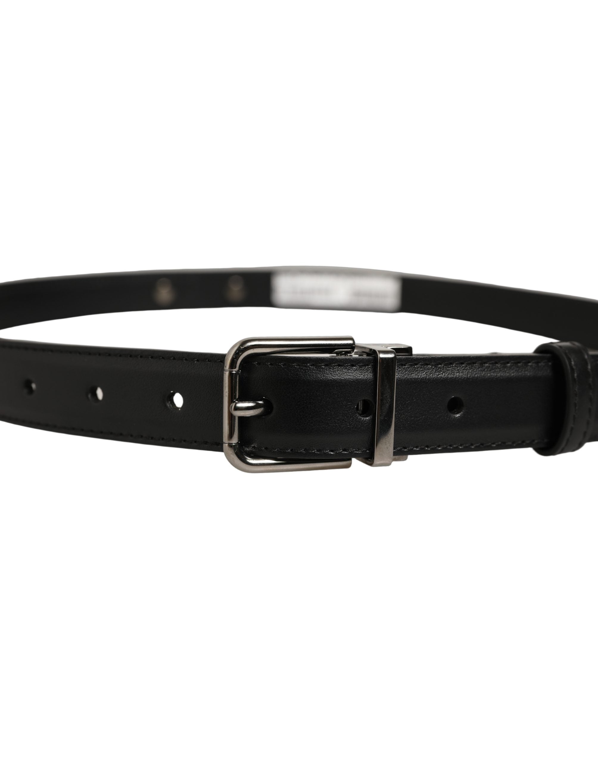Dolce & Gabbana Black Leather Silver Tone Metal Buckle Belt