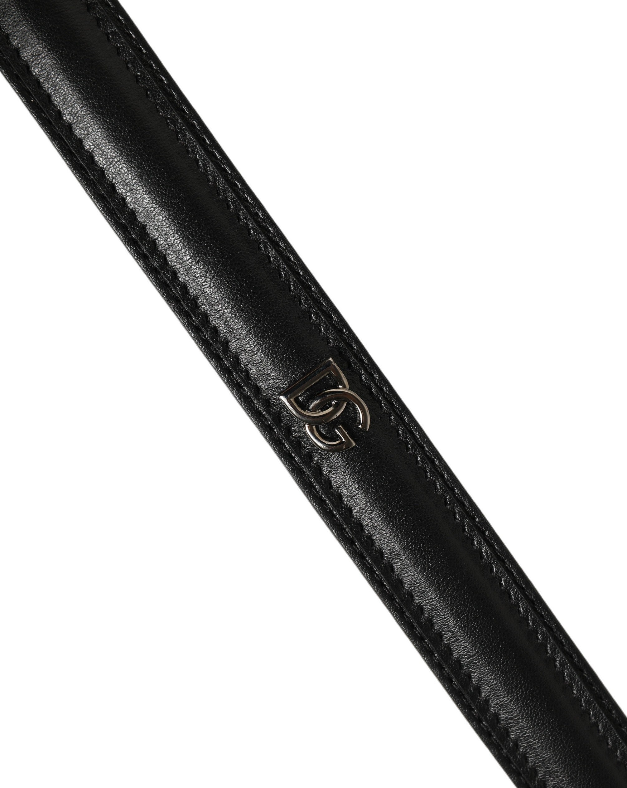 Dolce & Gabbana Black Leather Silver Tone Metal Buckle Belt