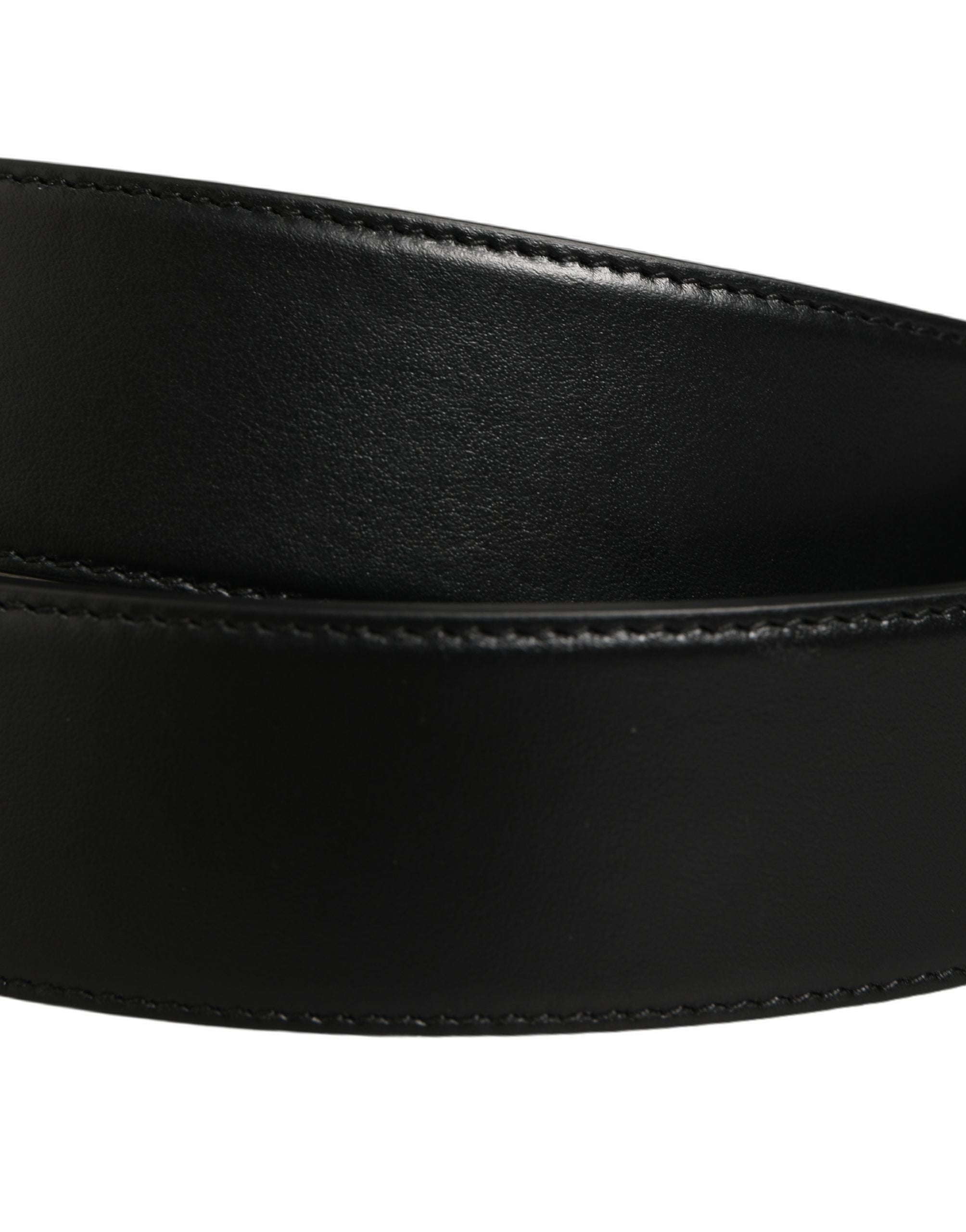 Dolce & Gabbana Black Leather Bee Accent Metal Buckle Belt